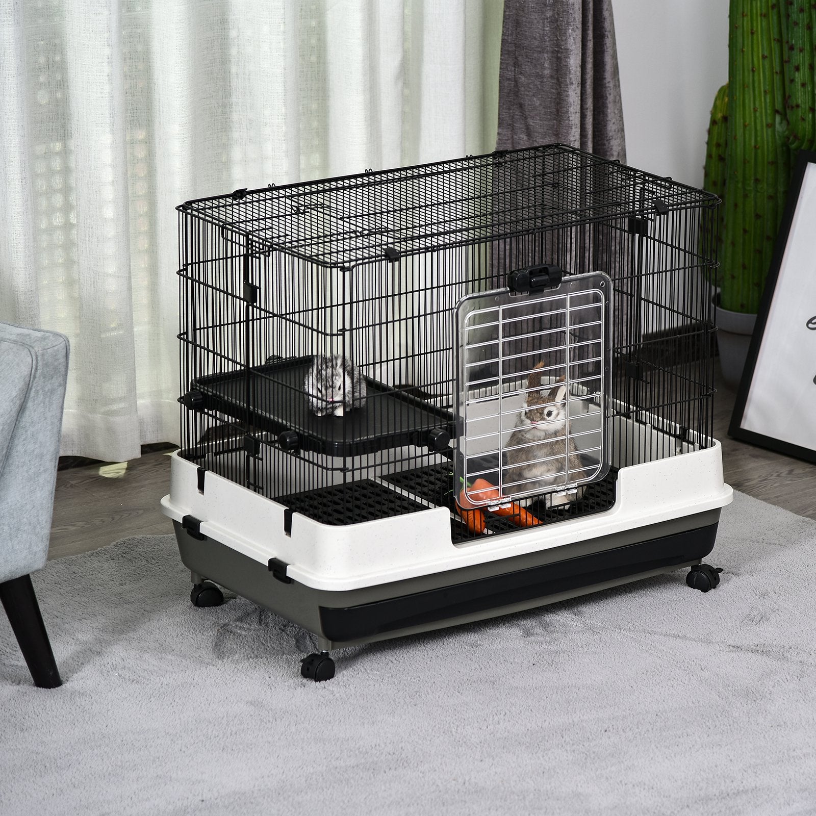 PawHut Small Animal Guinea Pigs Hutches Steel Wire Rabbit Cage Pet Play House W/ Waste Tray Black | Aosom UK