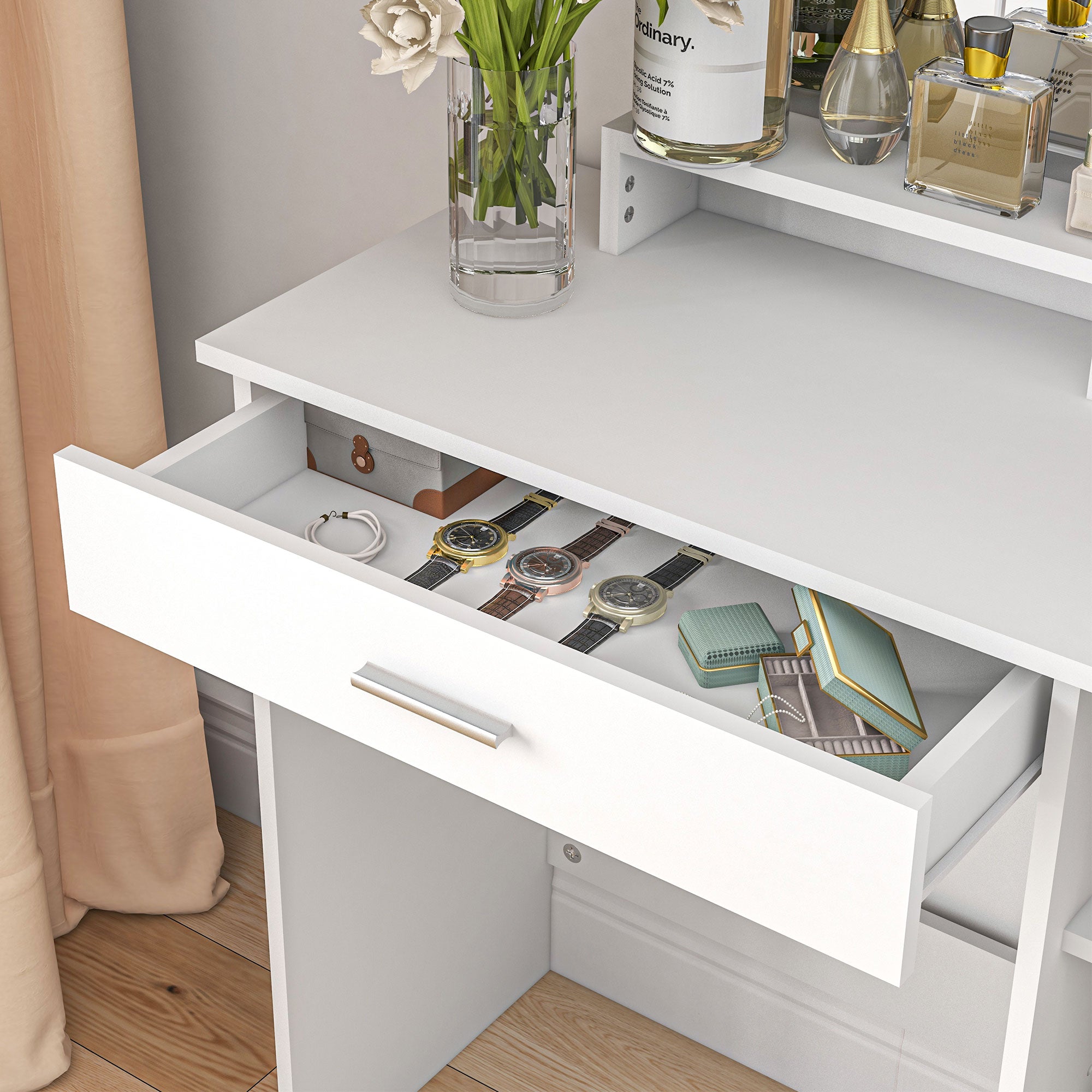 HOMCOM Simple and Modern Dressing Table, with Storage - White