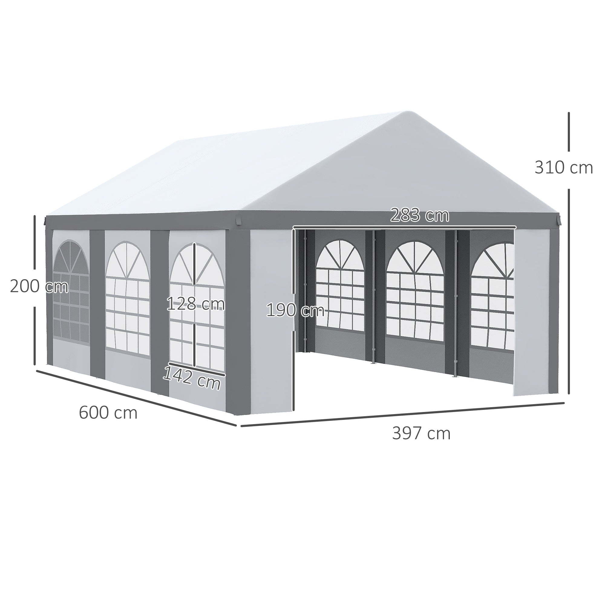 Outsunny 6 x 4m Galvanised Party Tent, Marquee Gazebo with Sides, Six Windows and Double Doors, for Parties, Wedding and Events - North Peak Garden Furniture