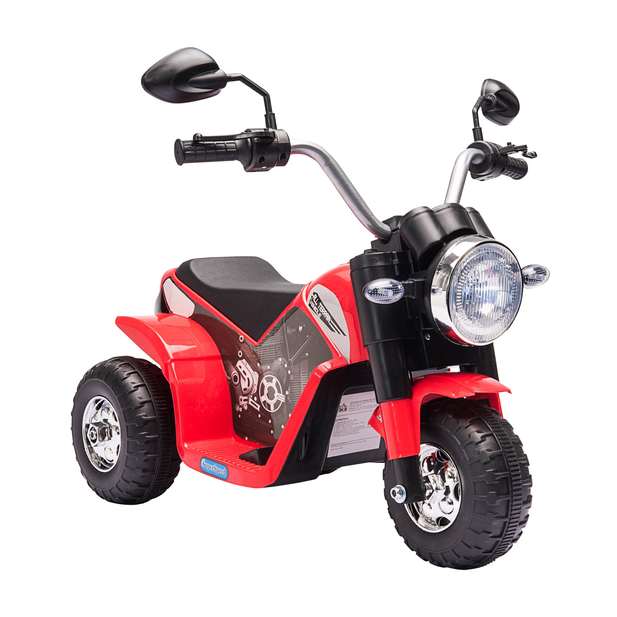 HOMCOM 6V Kids Electric Motorbike 3 Wheels Ride On Toy with Horn Headlights Realistic Sounds for Girl Boy 18 - 36 Months Red - North Peak Garden Furniture