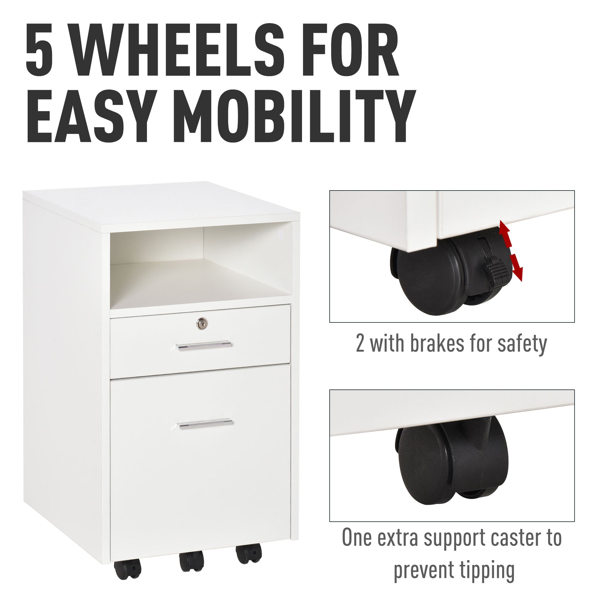 Vinsetto Lockable Two-Drawer Filing Cabinet, with Wheels - White