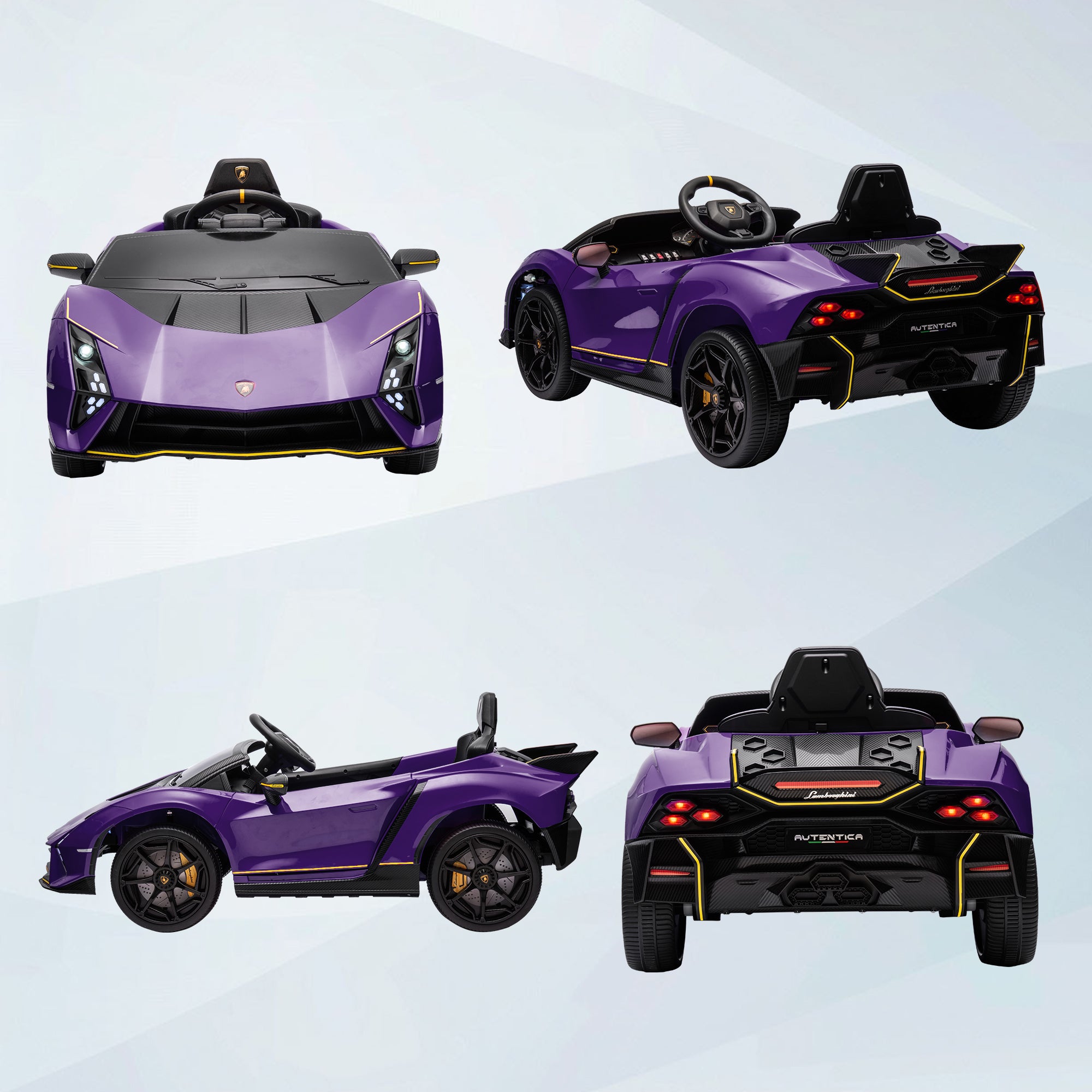 AIYAPLAY 12V Lamborghini Autentica Licensed Kids Electric Car with Remote Control, 4 Suspension Wheels, Soft Start, Purple - North Peak Garden Furniture