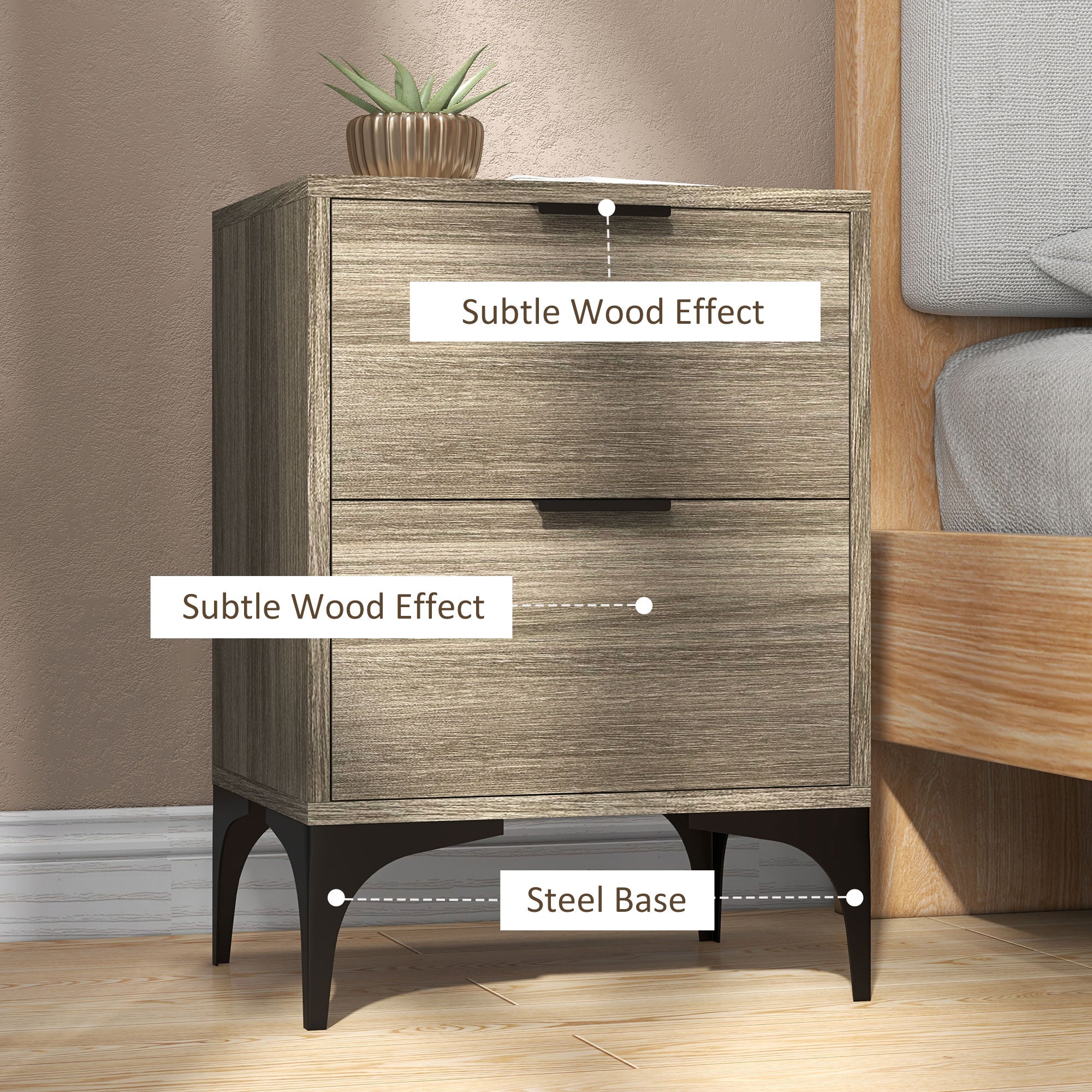 HOMCOM Set of Two Wood Effect Bedside Tables - North Peak Garden Furniture