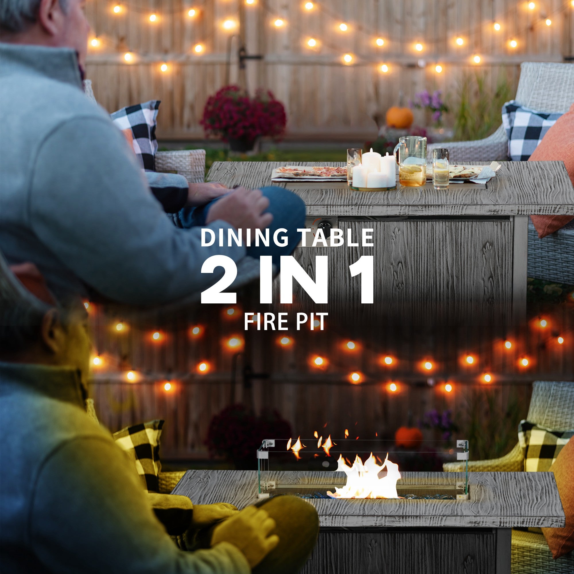 Outsunny 50,000 BTU Gas Fire Pit Table with Cover and Glass Screen - Grey - North Peak Garden Furniture
