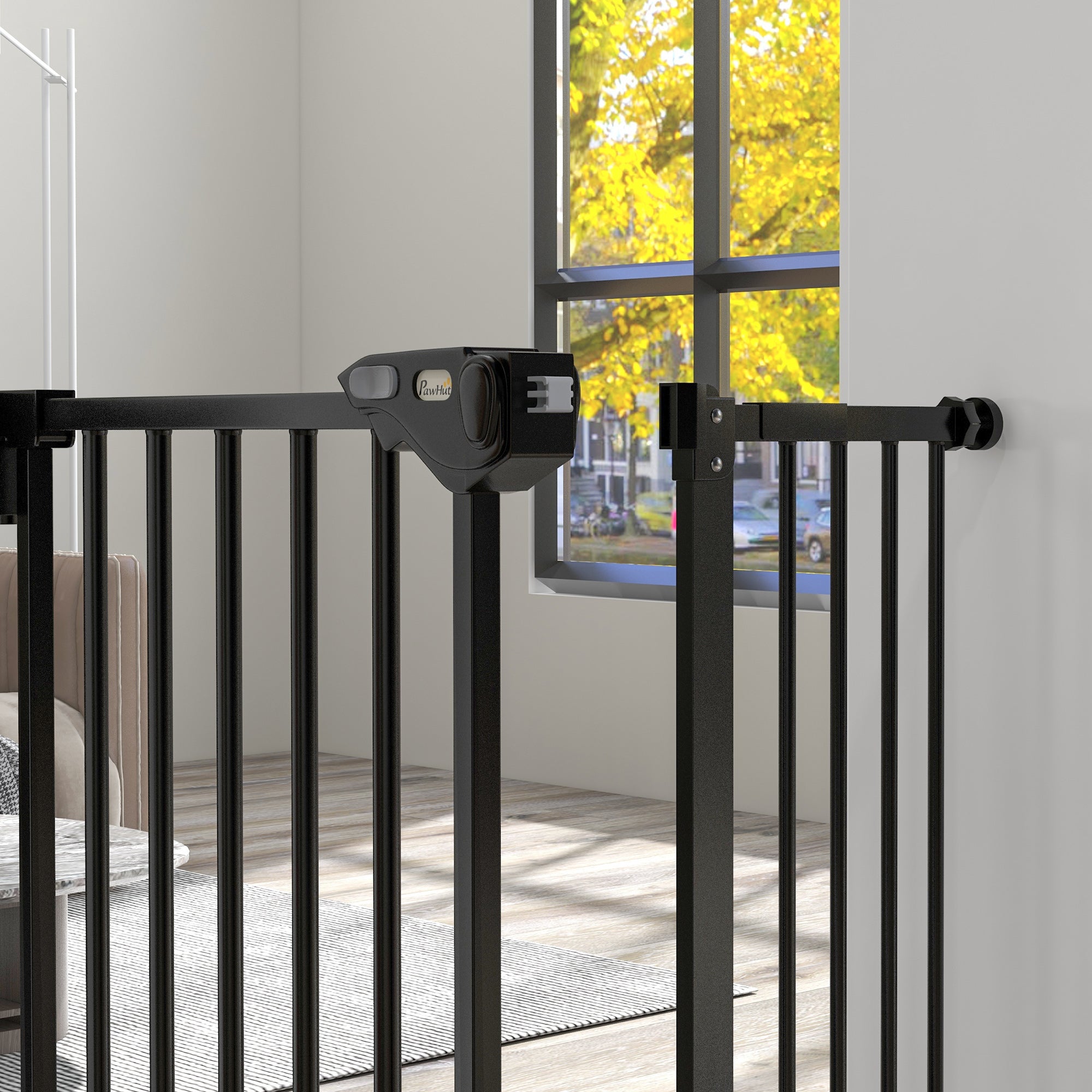 PawHut Metal 74-94cm Wide Adjustable Dog Gate Black - North Peak Garden Furniture
