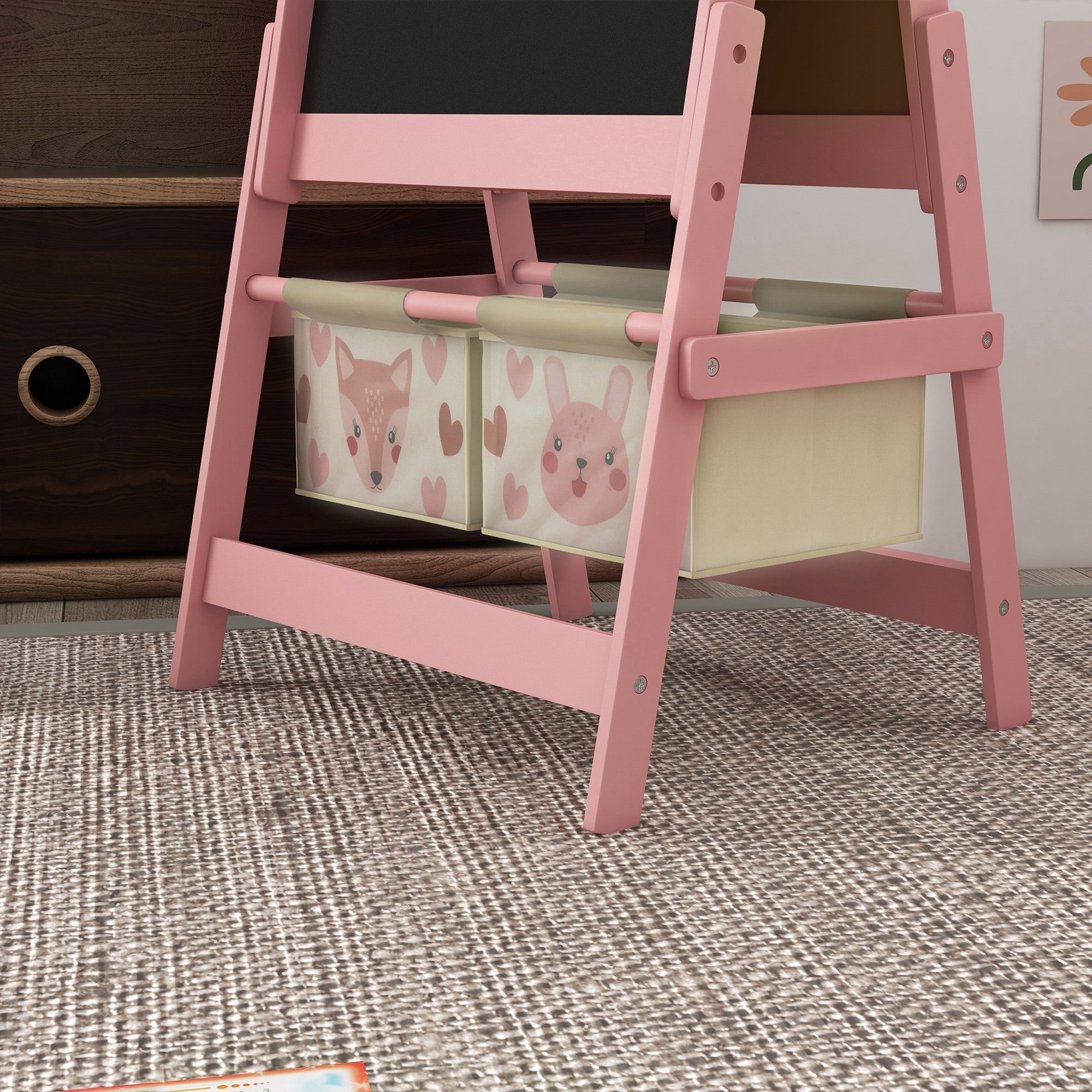 AIYAPLAY Three-In-One Kids Easel with Paper Roll, Art Easel, with Storage - Pink - North Peak Garden Furniture