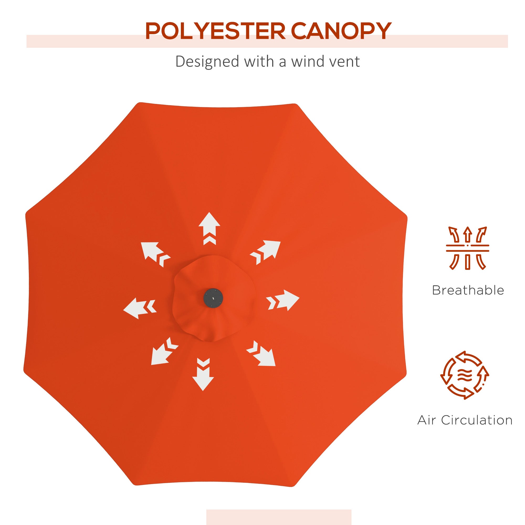 Outsunny 2.7m Outdoor Patio Garden Umbrella Parasol with Tilt Crank and 24 LEDs Lights, Orange - North Peak Garden Furniture