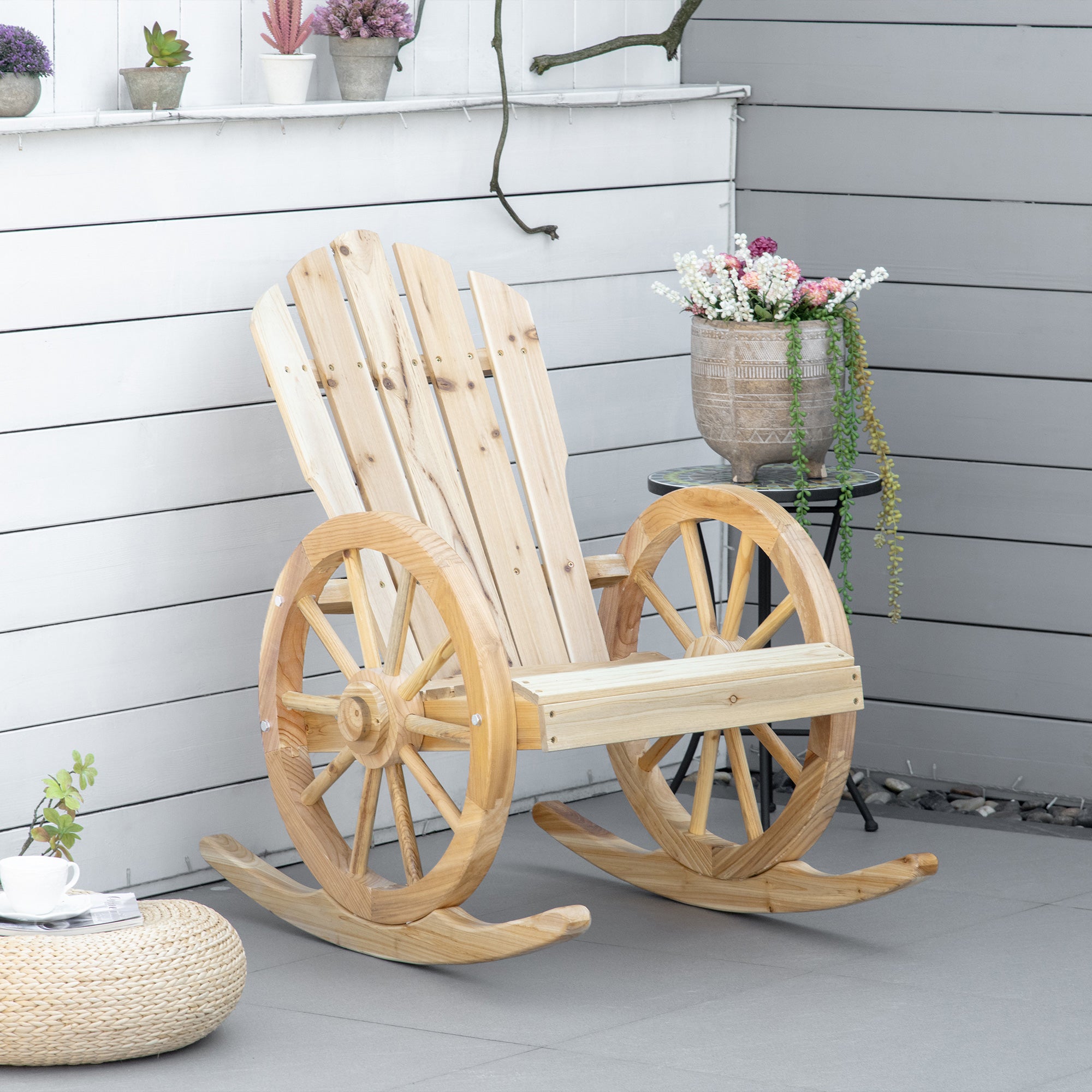 Outsunny Wooden Adirondack Rocking Chair Reclining Armchair Outdoor Garden Furniture Patio Porch Rocker - Natural - North Peak Garden Furniture