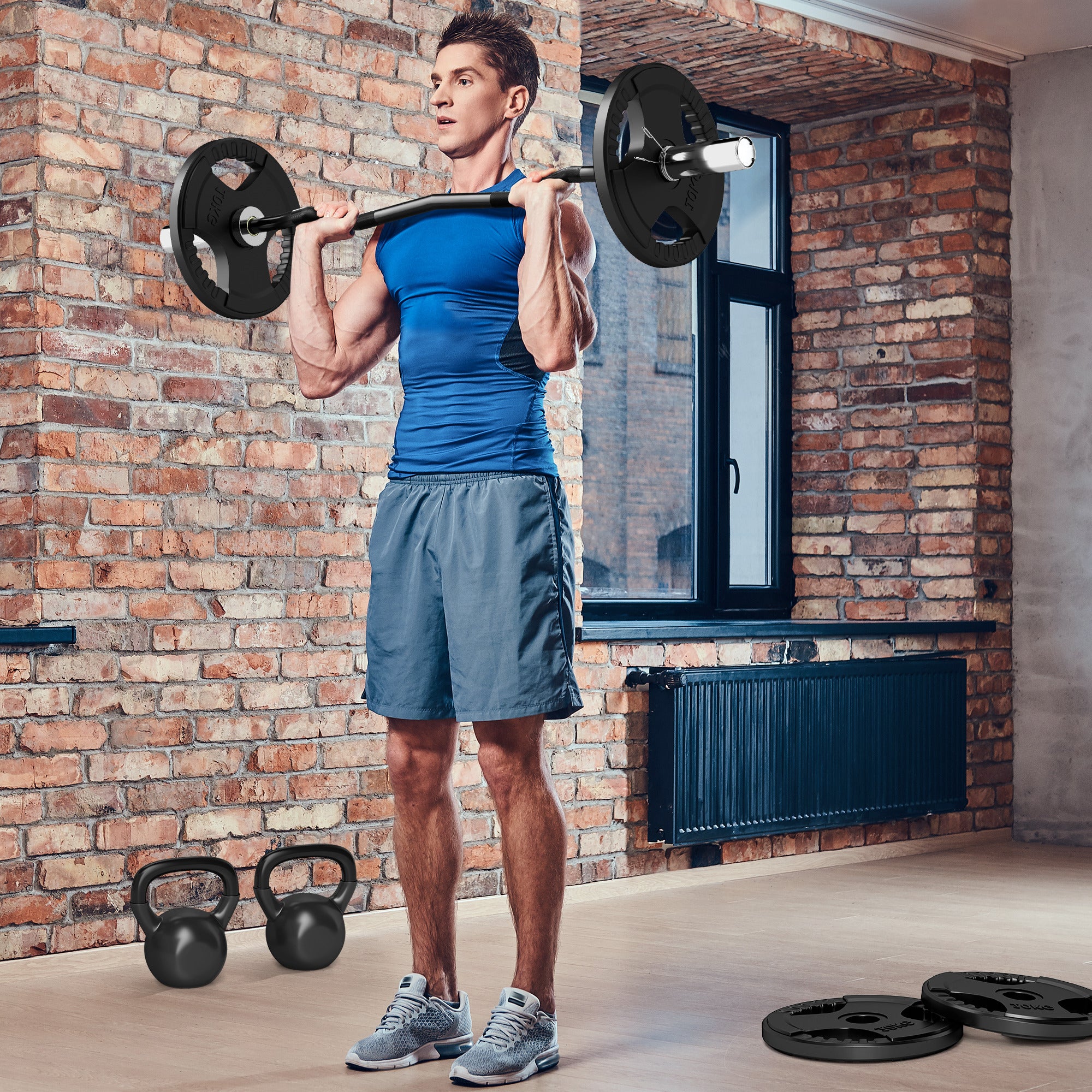 SPORTNOW 120cm EZ Barbell Bar for 5cm Weight Plates, with Spring Clips, 8kg - North Peak Garden Furniture
