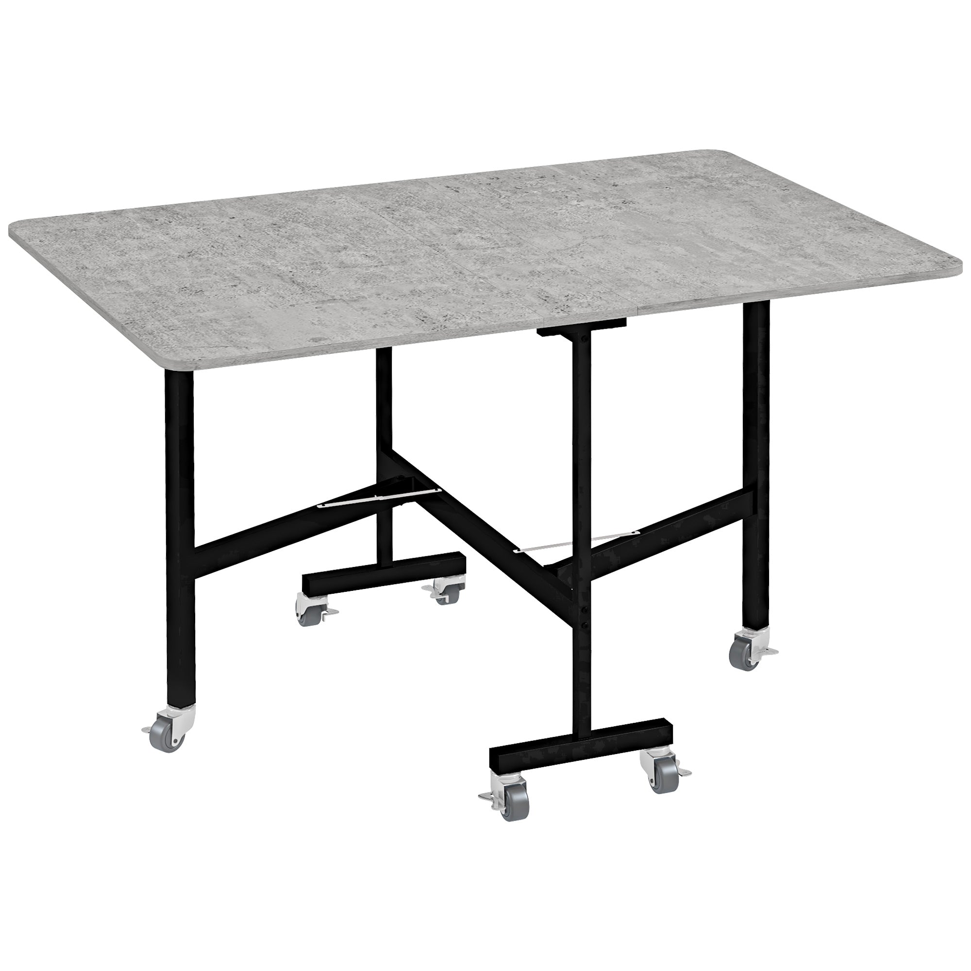 HOMCOM Drop Leaf Table, Folding Dining Table with Metal Frame, Rolling Kitchen Dining Table for Small Spaces, 120cm, Grey