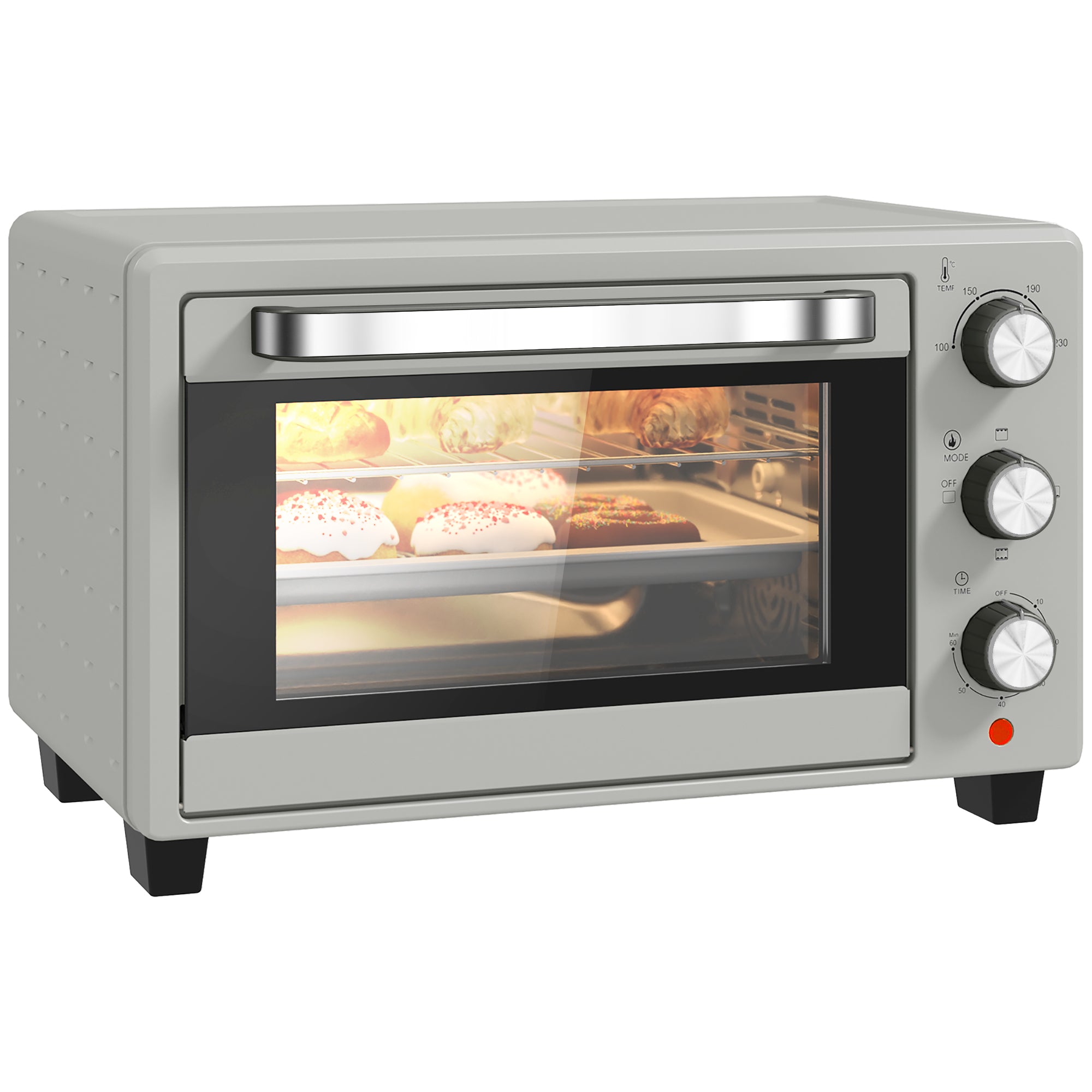 HOMCOM 21L Mini Countertop Oven, 100°C-230°C Adjustable Temp - Silver Tone - North Peak Garden Furniture