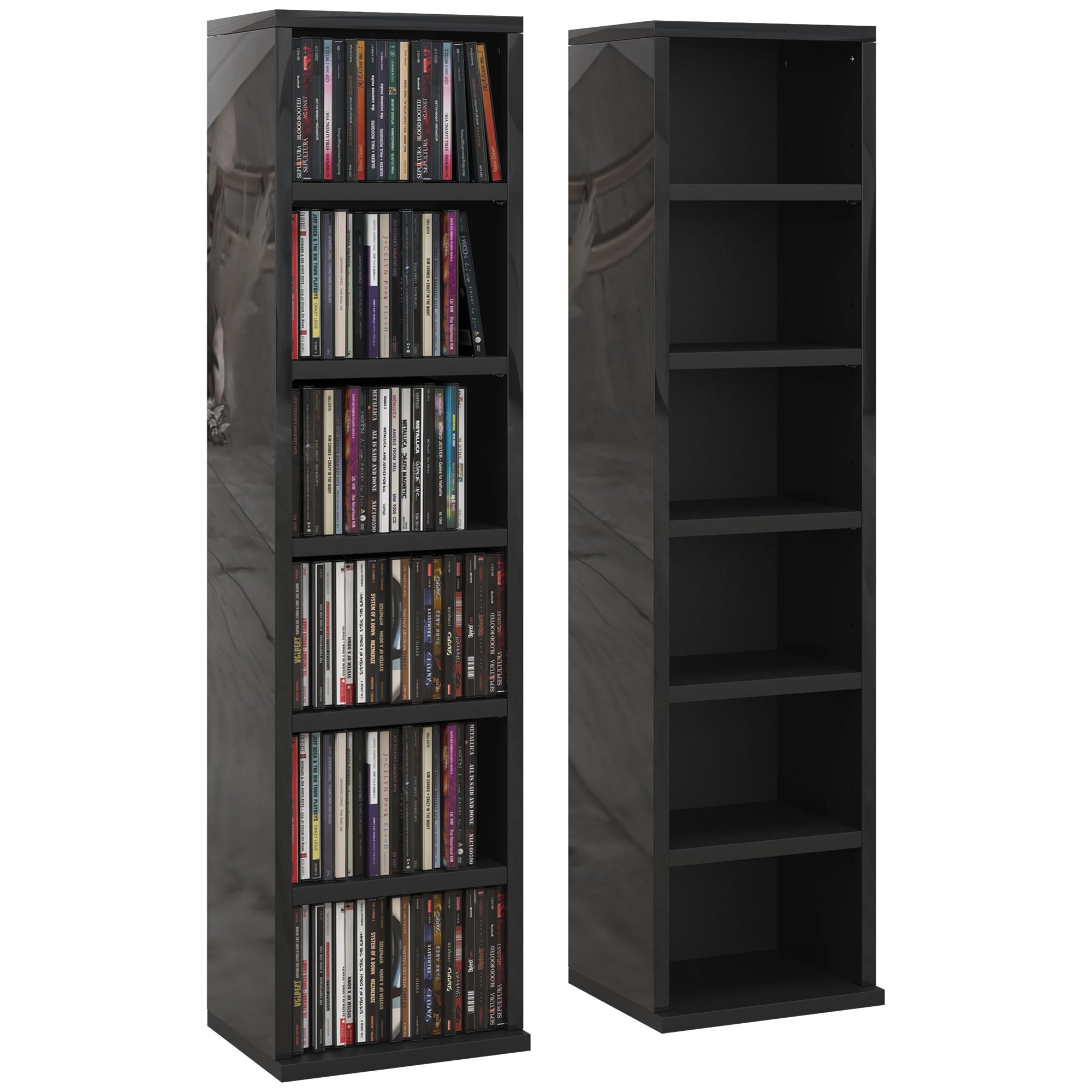 HOMCOM Set of Two 102 CD Storage Units - High Gloss Black - North Peak Garden Furniture