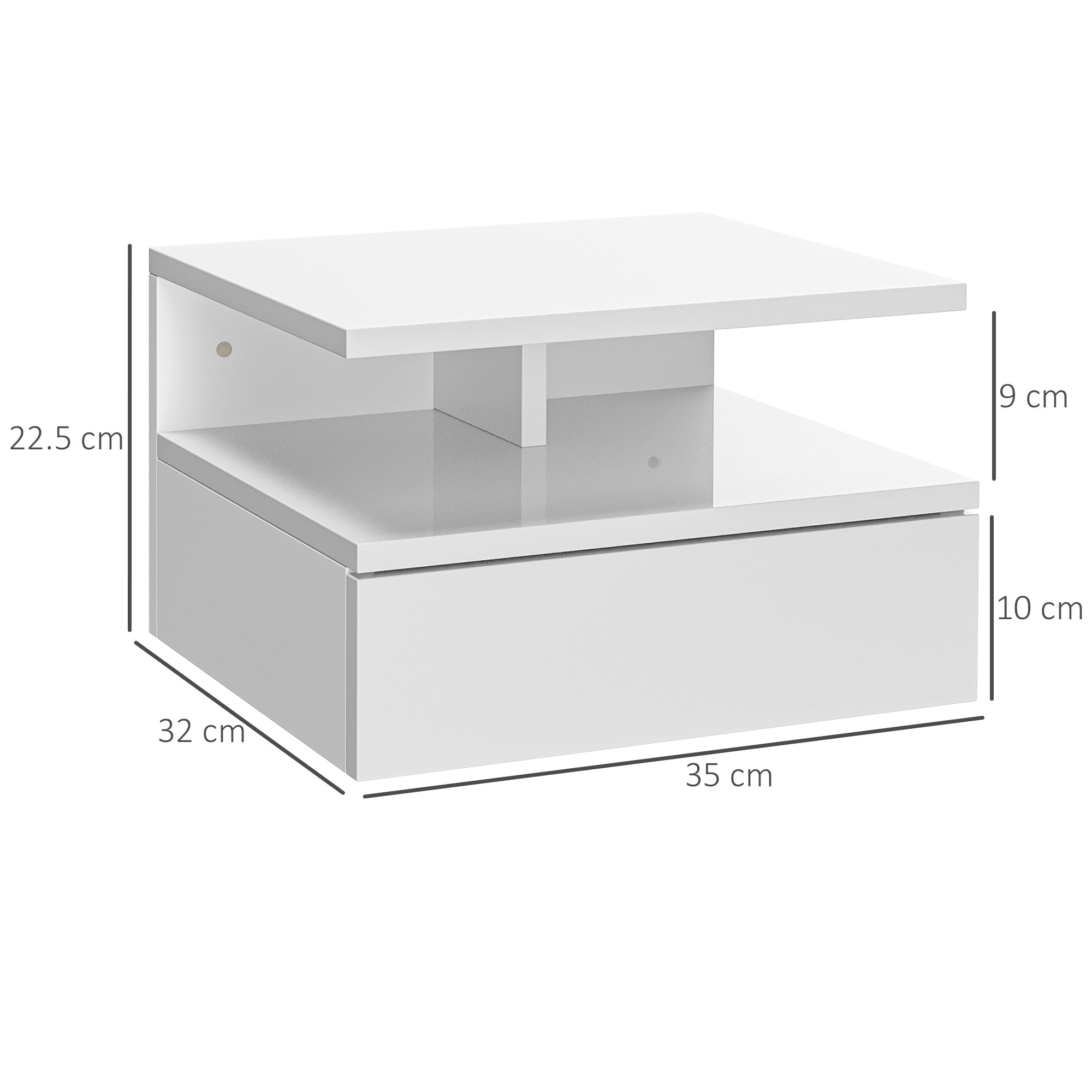 HOMCOM Set of Two Floating High Gloss Bedside Tables - White