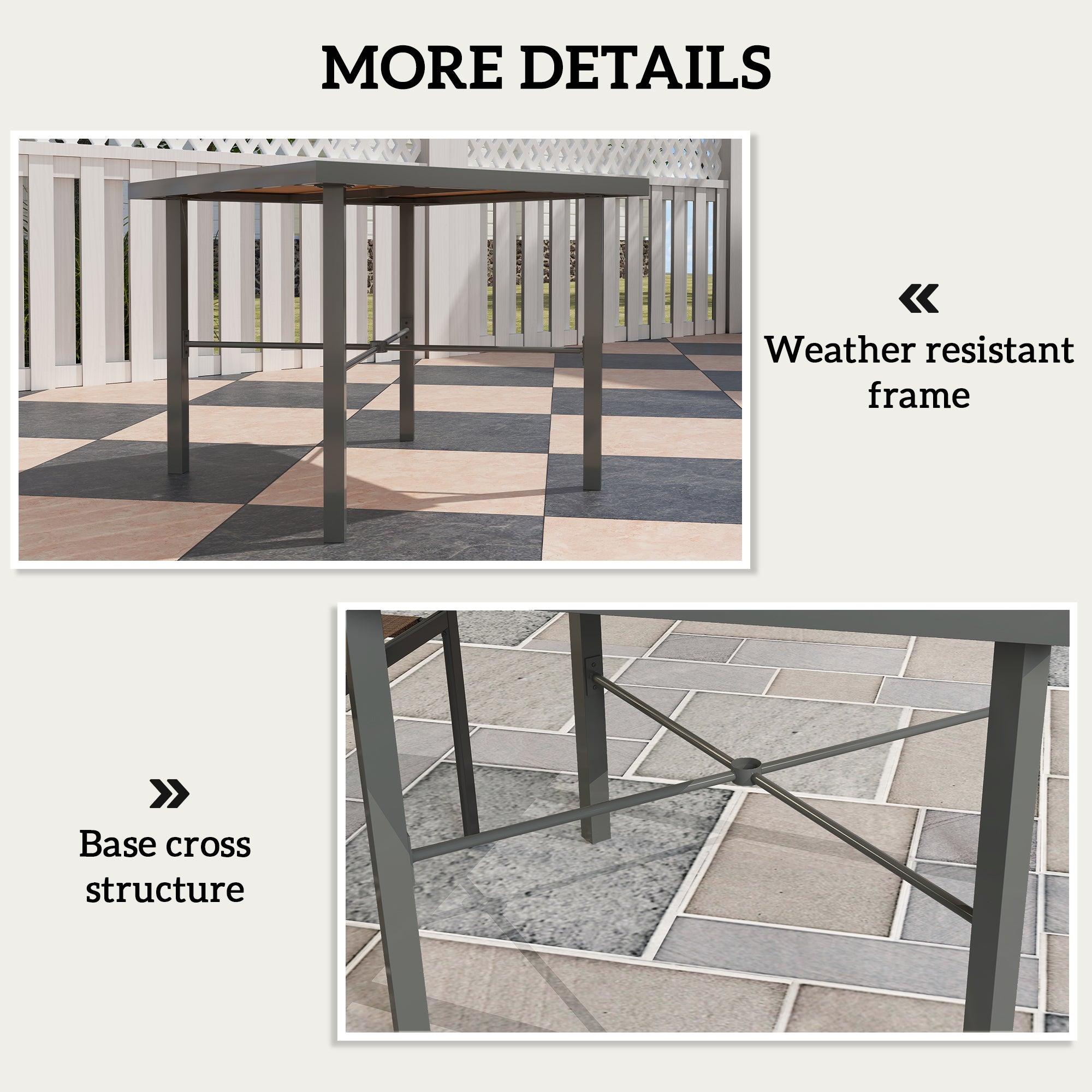 Outsunny Garden Table, 90cm Square Outdoor Patio Dining Table with 4.2 cm Umbrella Hole, Metal Frame, Wood Effect Top, for Terrace, Balcony, Natural Wood Finish - North Peak Garden Furniture