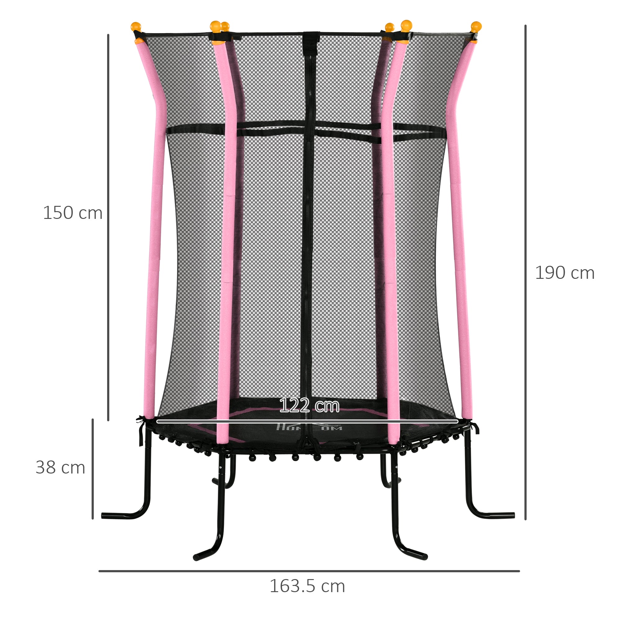 HOMCOM Kids Trampoline Mini Bouncer with Enclosure Safety Net For Ages 3-10 Years - Pink