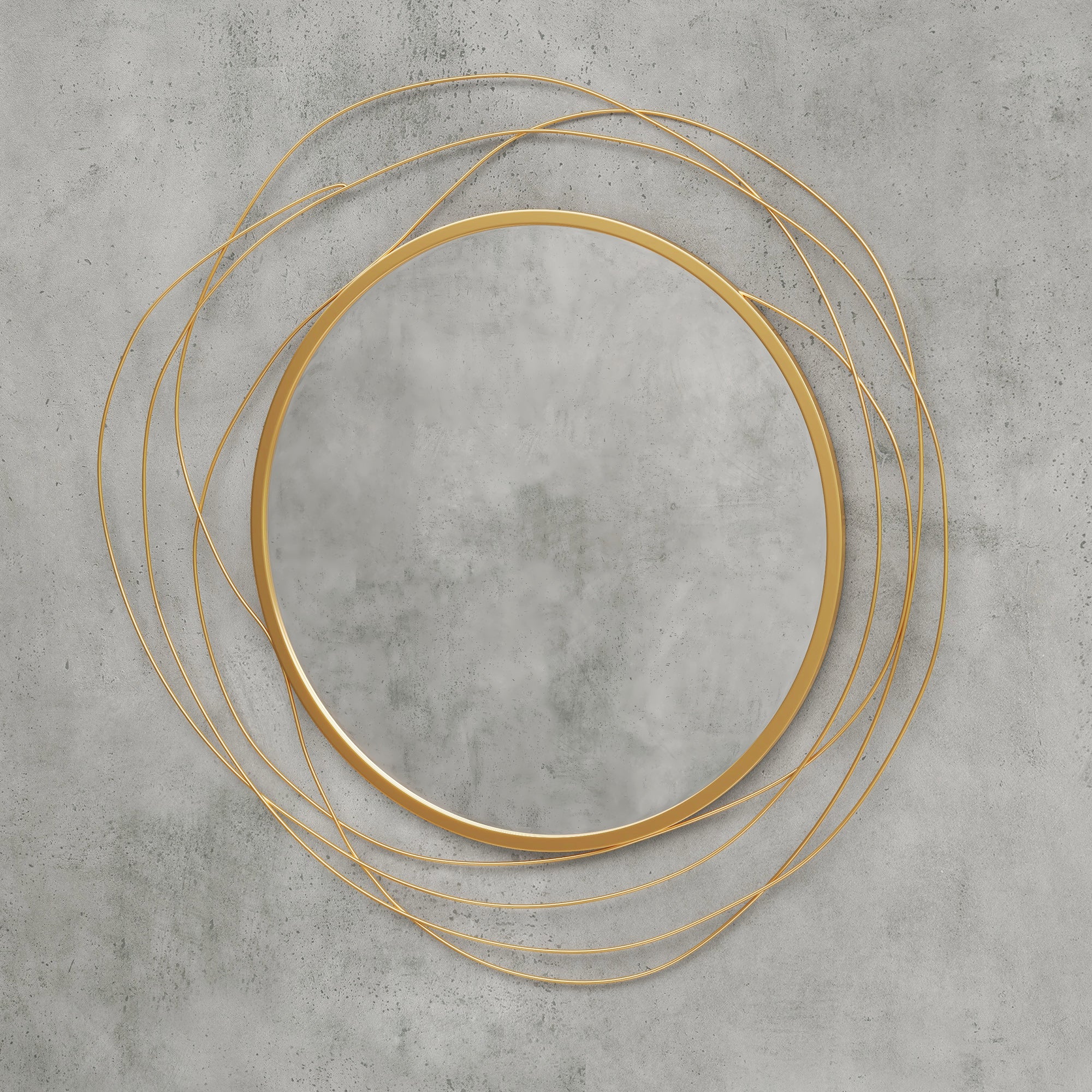 HOMCOM Abstract Metal Wire Wall Mirror, with Accessories - Gold Tone - North Peak Garden Furniture