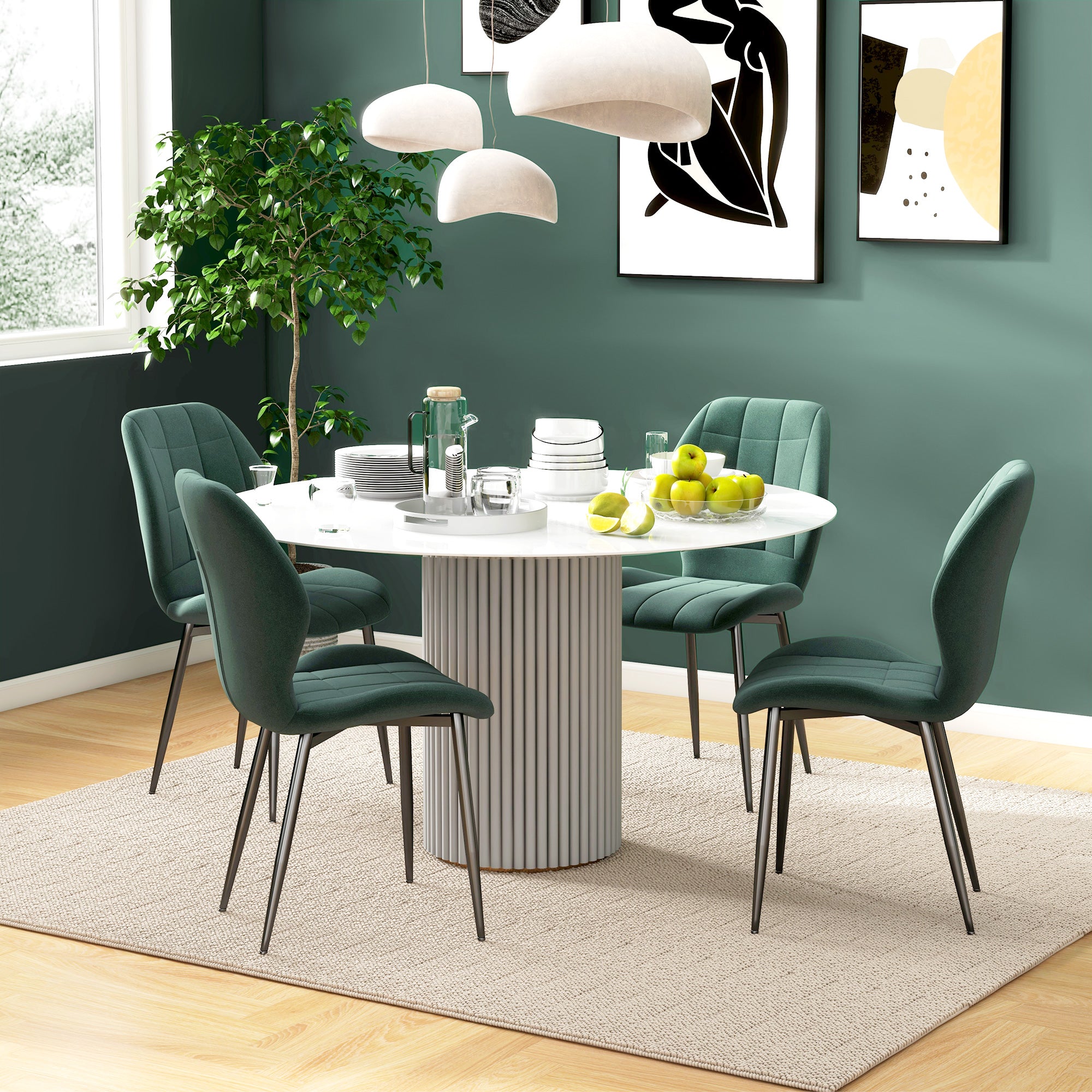 HOMCOM Set of Four Flannel Relaxed Tub Dining Chairs - Green - North Peak Garden Furniture