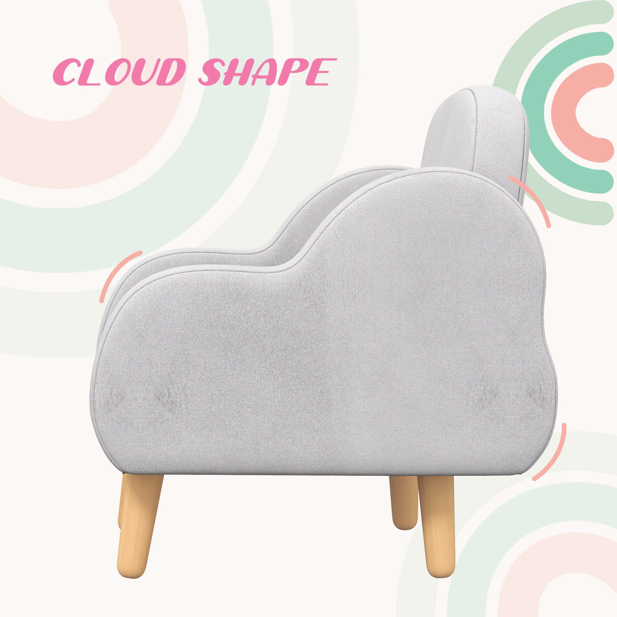 ZONEKIZ Kids Armchair Toddler Sofa Children Chair with Arm Rest, Wooden Frame, Velvet, PP Legs, Cloud Shape, for Ages 1.5-3 Years - Grey - North Peak Garden Furniture