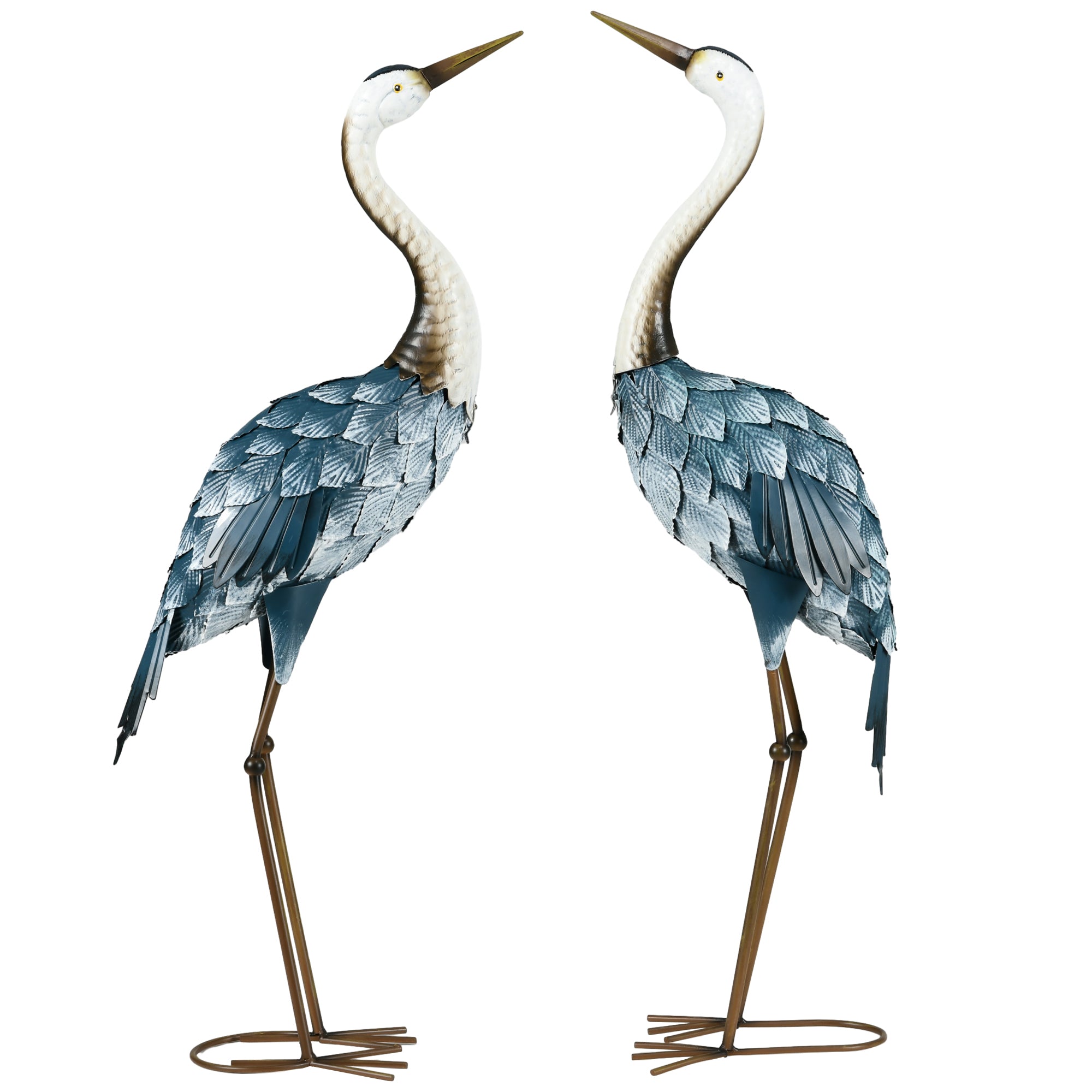 Outsunny Crane Garden Ornaments, 2 PCS Garden Statue Set, Steel Garden Gifts for Patio Pond Landscape Decoration, Multi-Colour