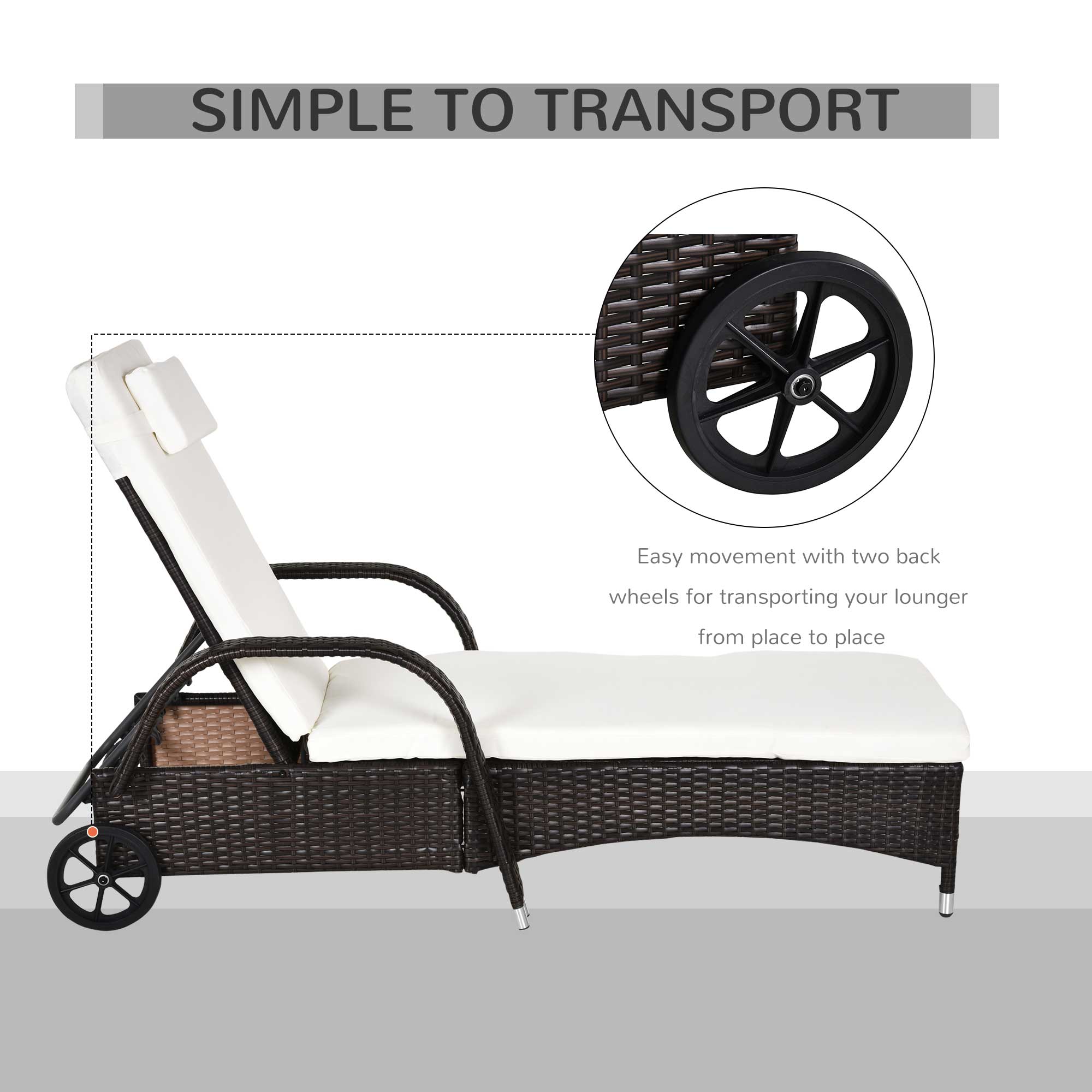 Outsunny 2PC Rattan Sun Lounger Recliner Bed Reclining Chair Patio Garden Outdoor Wicker Weave Adjustable Headrest with Fire Retardant Cushion – Brown