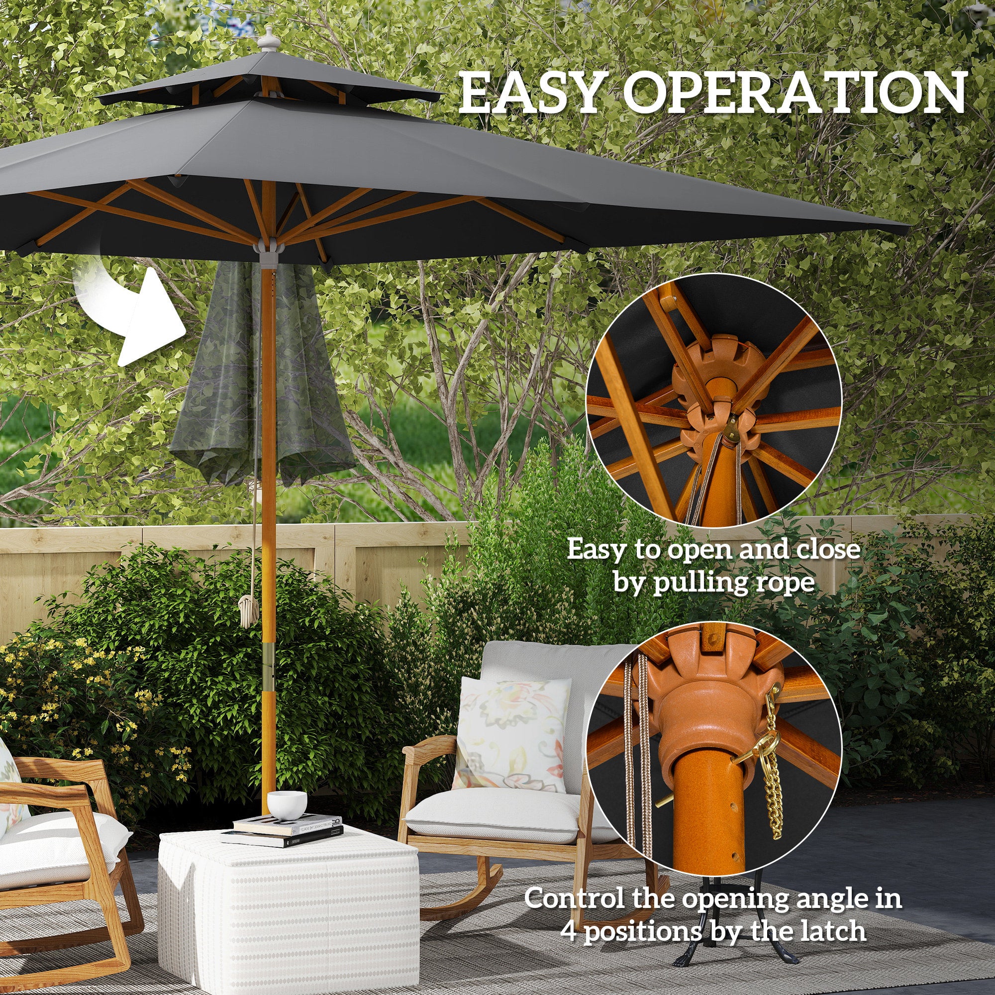 Outsunny 3 m Square Canopy Parasol - Black - North Peak Garden Furniture