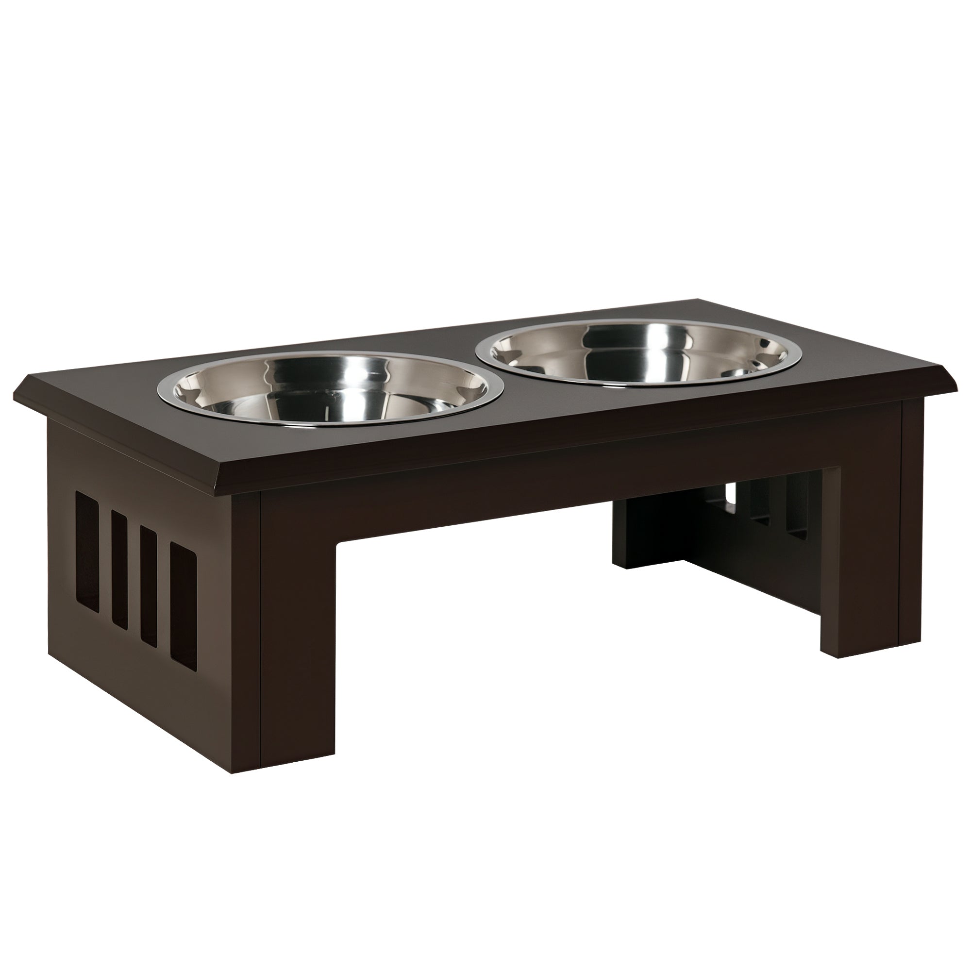 PawHut Raised Dog Feeding Bowls with Stand, Stainless Steel for Small and Medium Dog, 58L x 31W x 25H cm - Brown