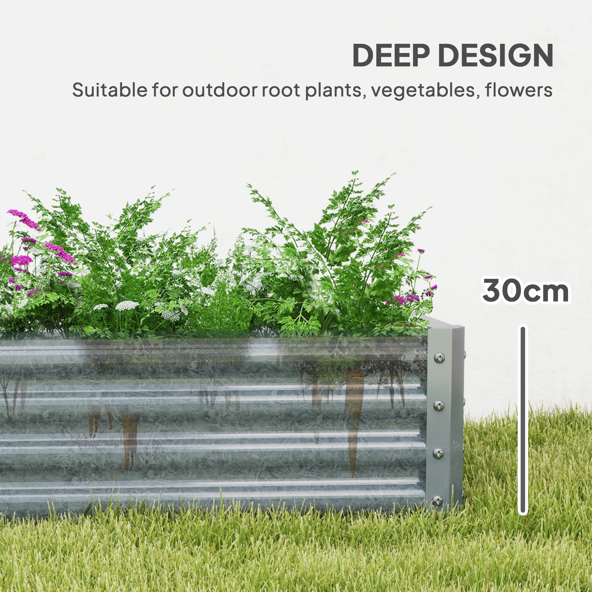 Outsunny 180 x 90cm Galvanised Steel Open Planter - Silver - North Peak Garden Furniture
