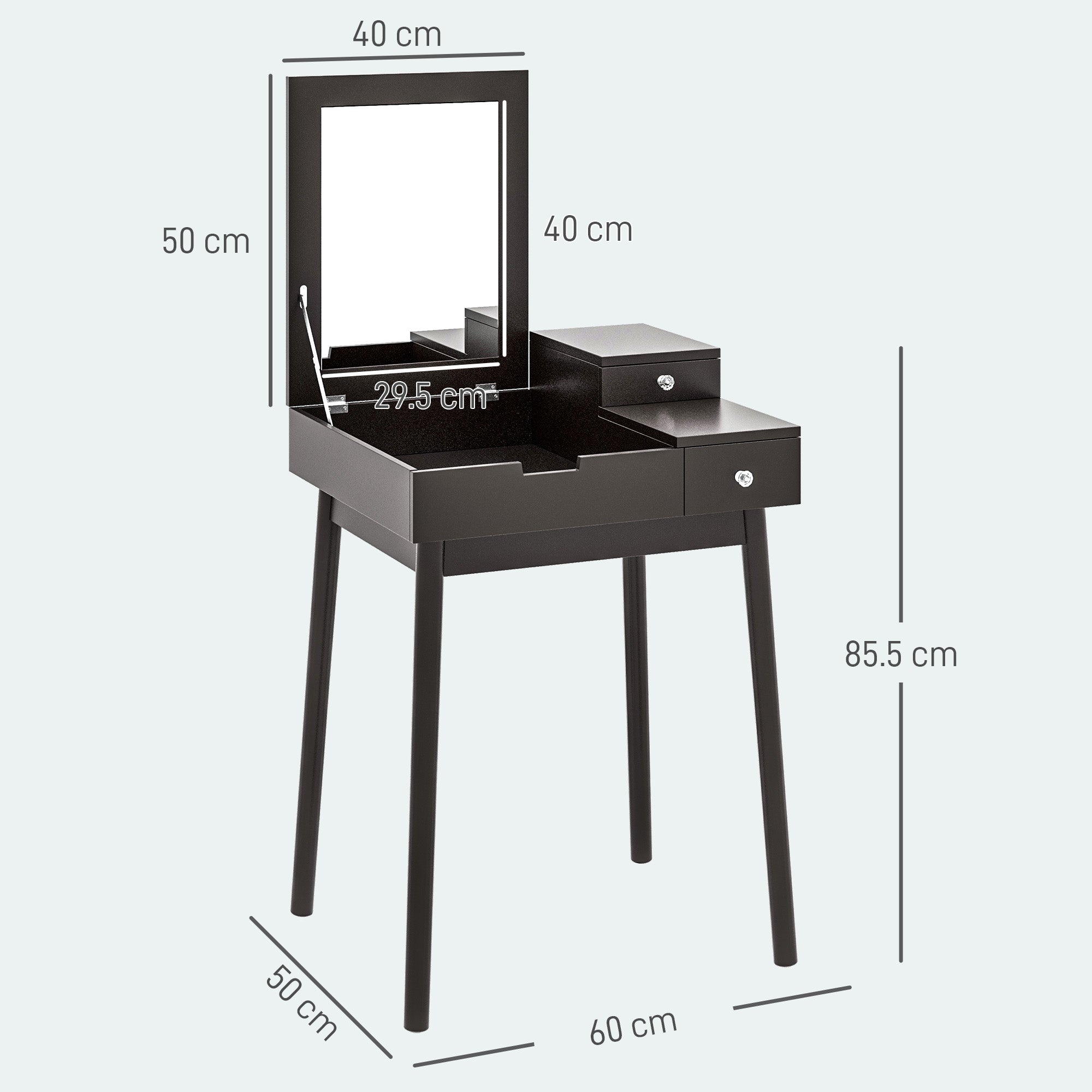HOMCOM Dressing Table with Flip-up Mirror, Makeup Desk with 2 Drawers, Vanity Table Writing Desk for Bedroom Living Room, Black - North Peak Garden Furniture