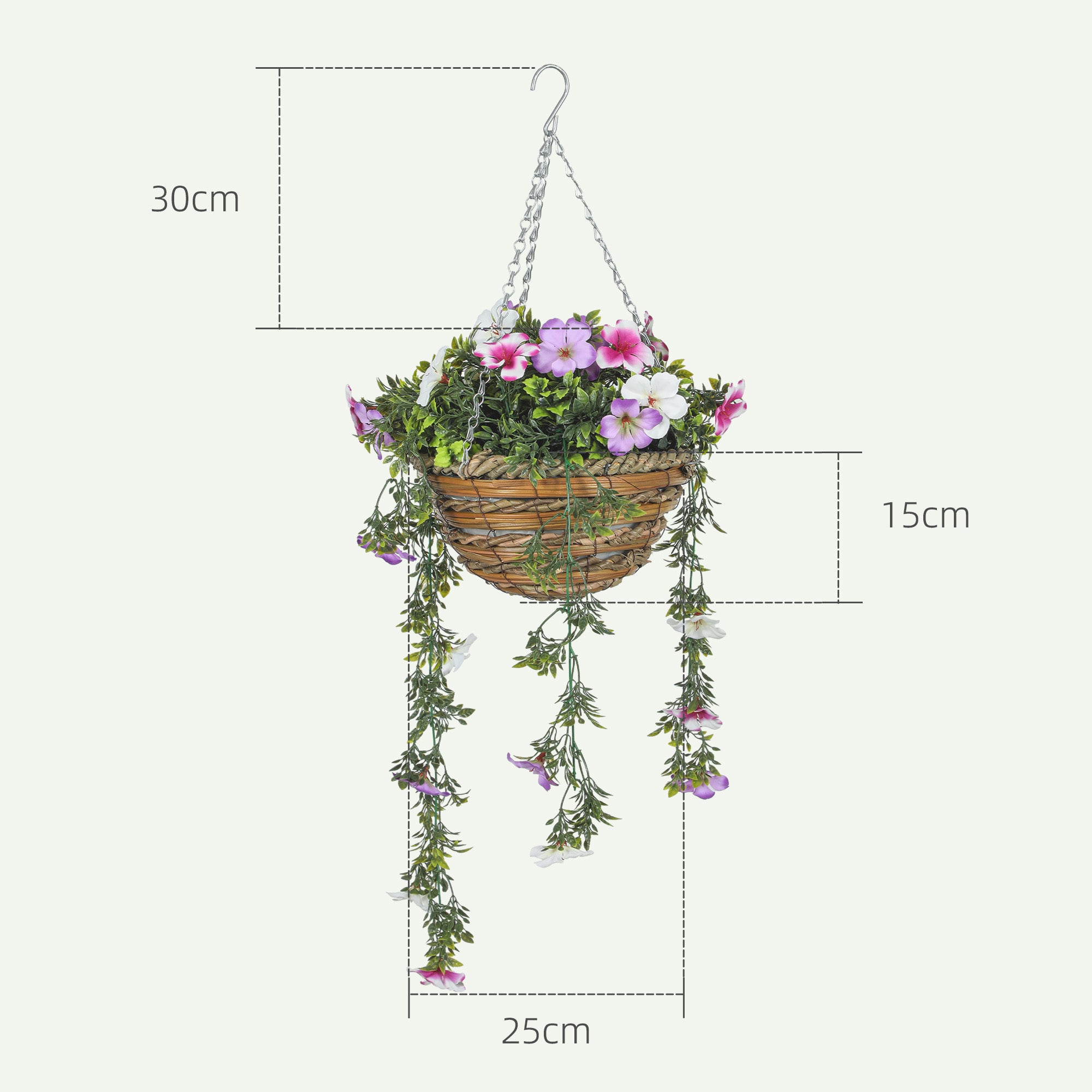 HOMCOM Set of 2 Decorative Artificial Plants, Faux Silk Azalea Flowers in Hanging Baskets, Fake Plants for Home Indoor Outdoor Decor, Pink and White - North Peak Garden Furniture