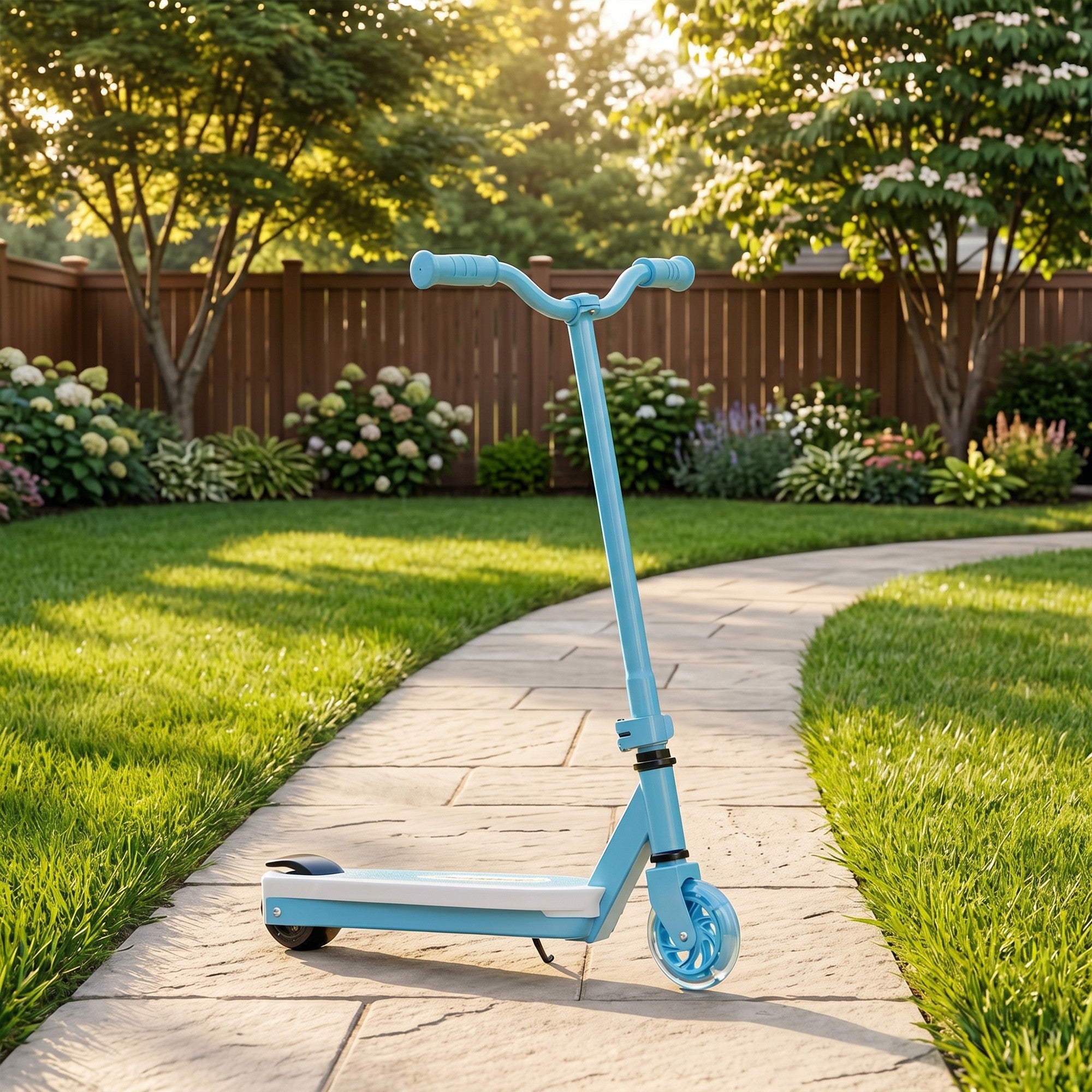 AIYAPLAY Electric Scooter for Kids Ages 4-7, with Auxiliary Rear Wheels, Flashing LED Light and Electric Brake, Kids Electric Scooter for Boys Girls, 6 KM/H & 8 KM, Blue