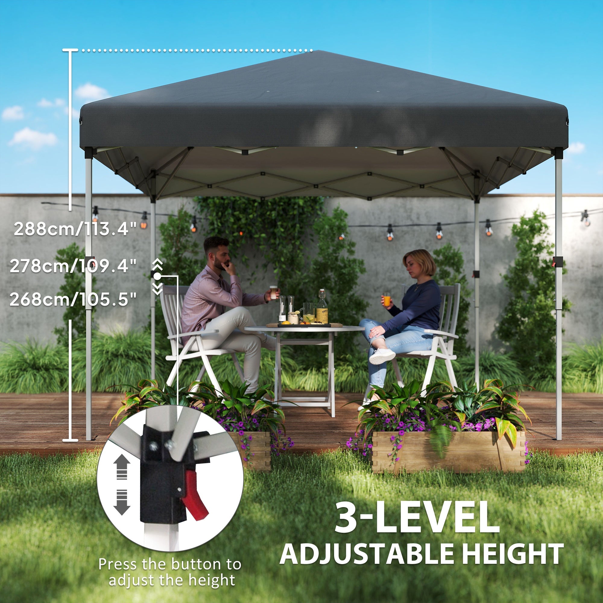 Outsunny 3 x 3 (M) Pop Up Gazebo, UPF 30+ with 2 Sidewalls, Leg Weight Bags and Wheeled Bag, Height Adjustable Party Tent Event Shelter for Garden, Patio, Dark Grey