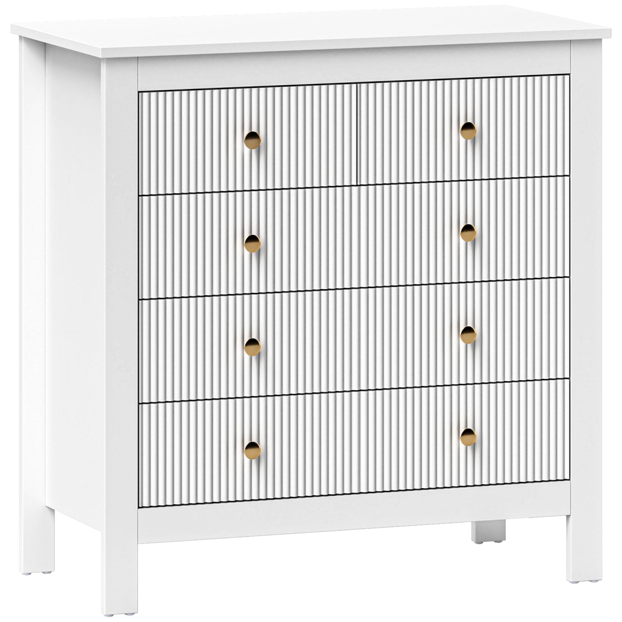 HOMCOM Elegant Chest of Five Drawers - White - North Peak Garden Furniture