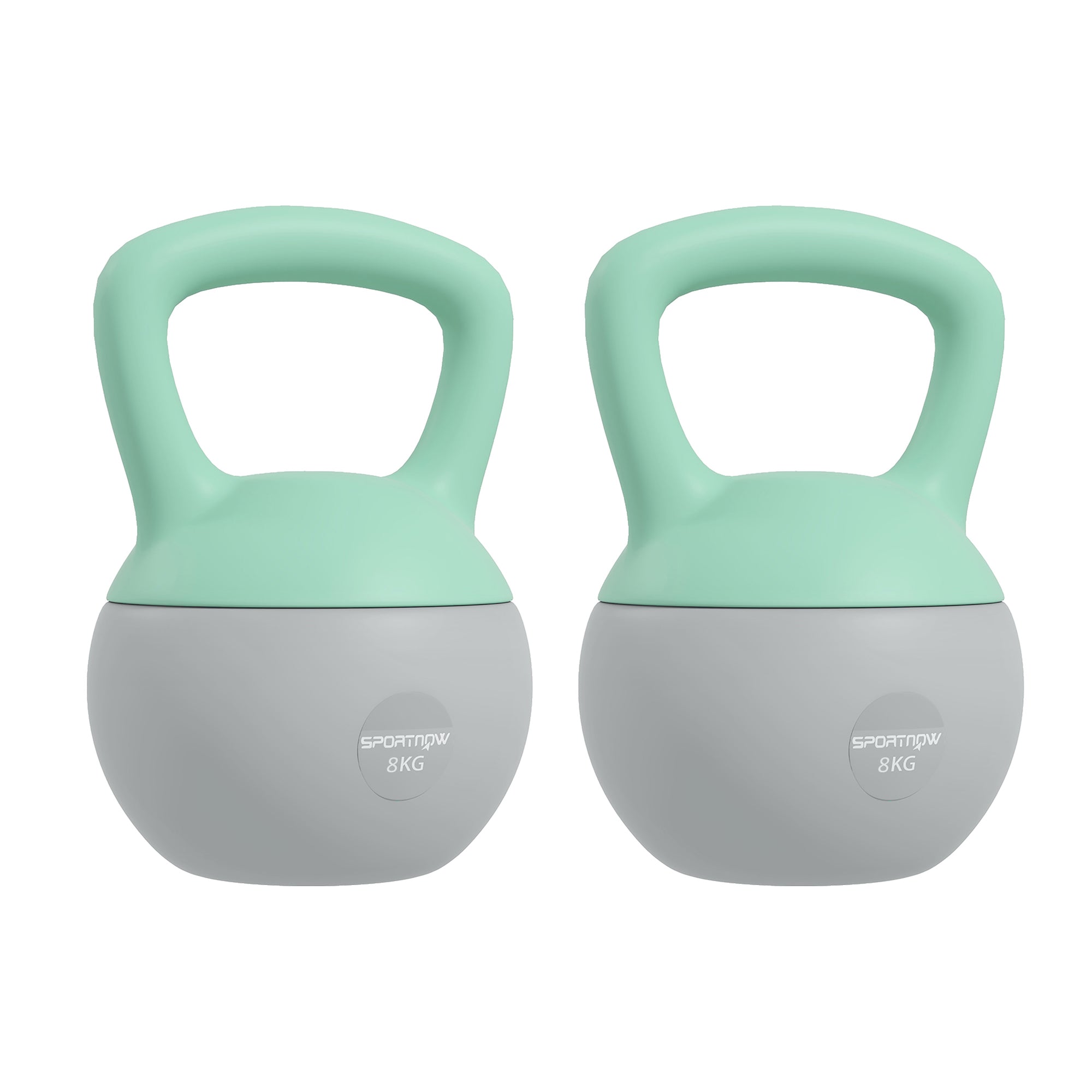 SPORTNOW 2 x 8kg Soft Kettlebell, Kettle Bell with Non-Slip Handle, for Home Gym, Strength Training, Cardio - Grey and Green - North Peak Garden Furniture