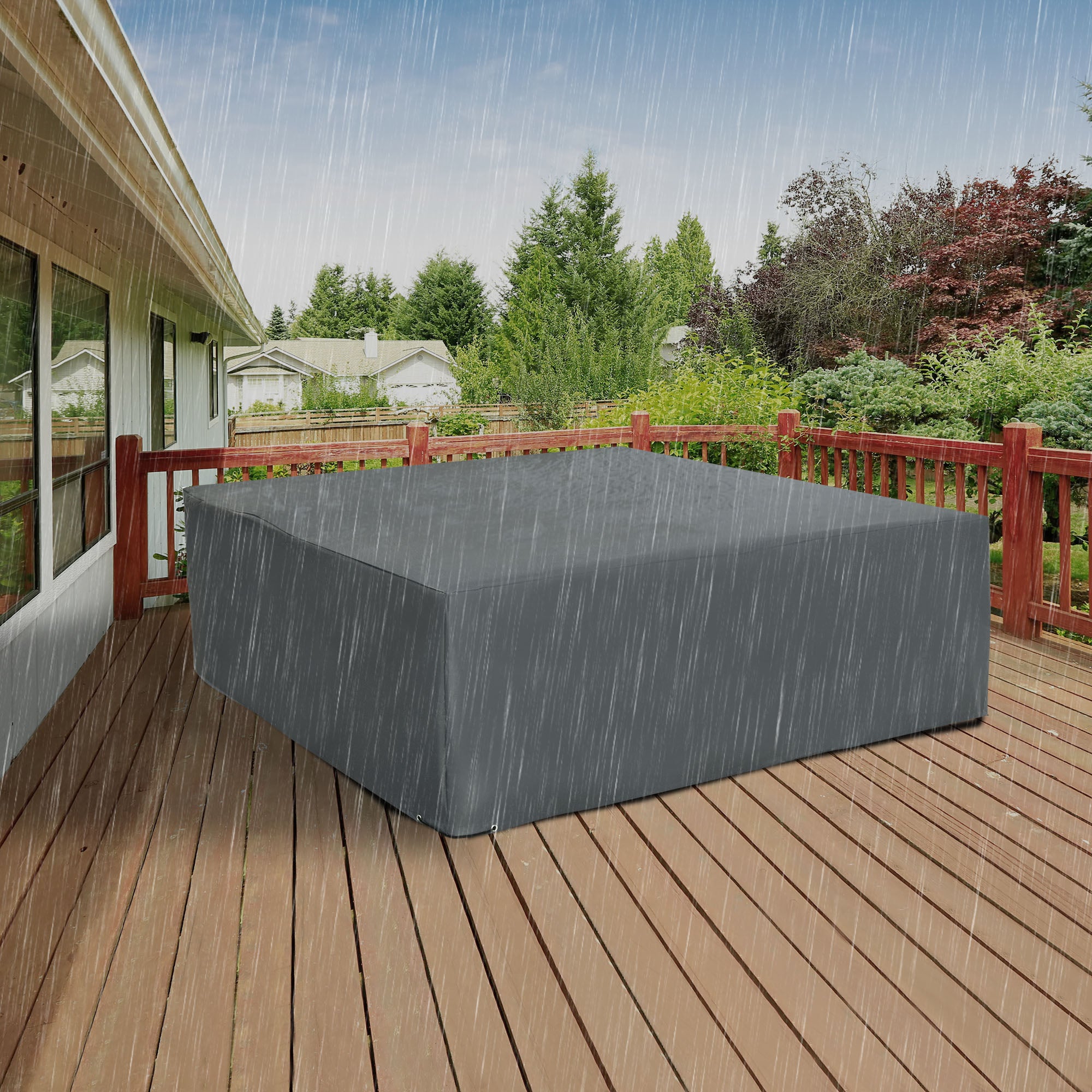 Outsunny 205x192cm Outdoor Garden Rattan Furniture Protective Cover Water UV Resistant Grey - North Peak Garden Furniture