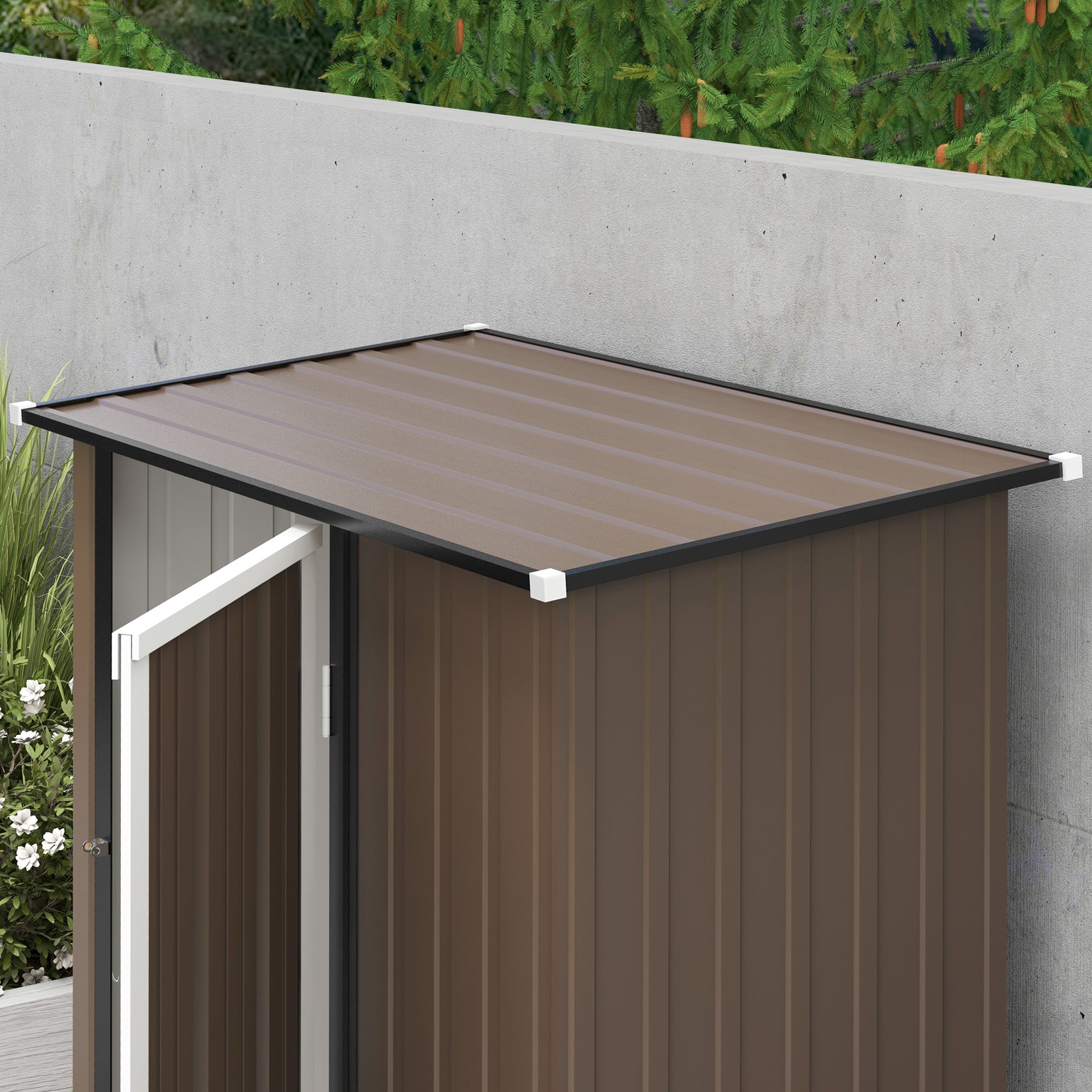Outsunny 5ft x 3ft Garden Metal Storage Shed, Outdoor Tool Shed with Sloped Roof, Lockable Door for Tools, Equipment, Brown - North Peak Garden Furniture