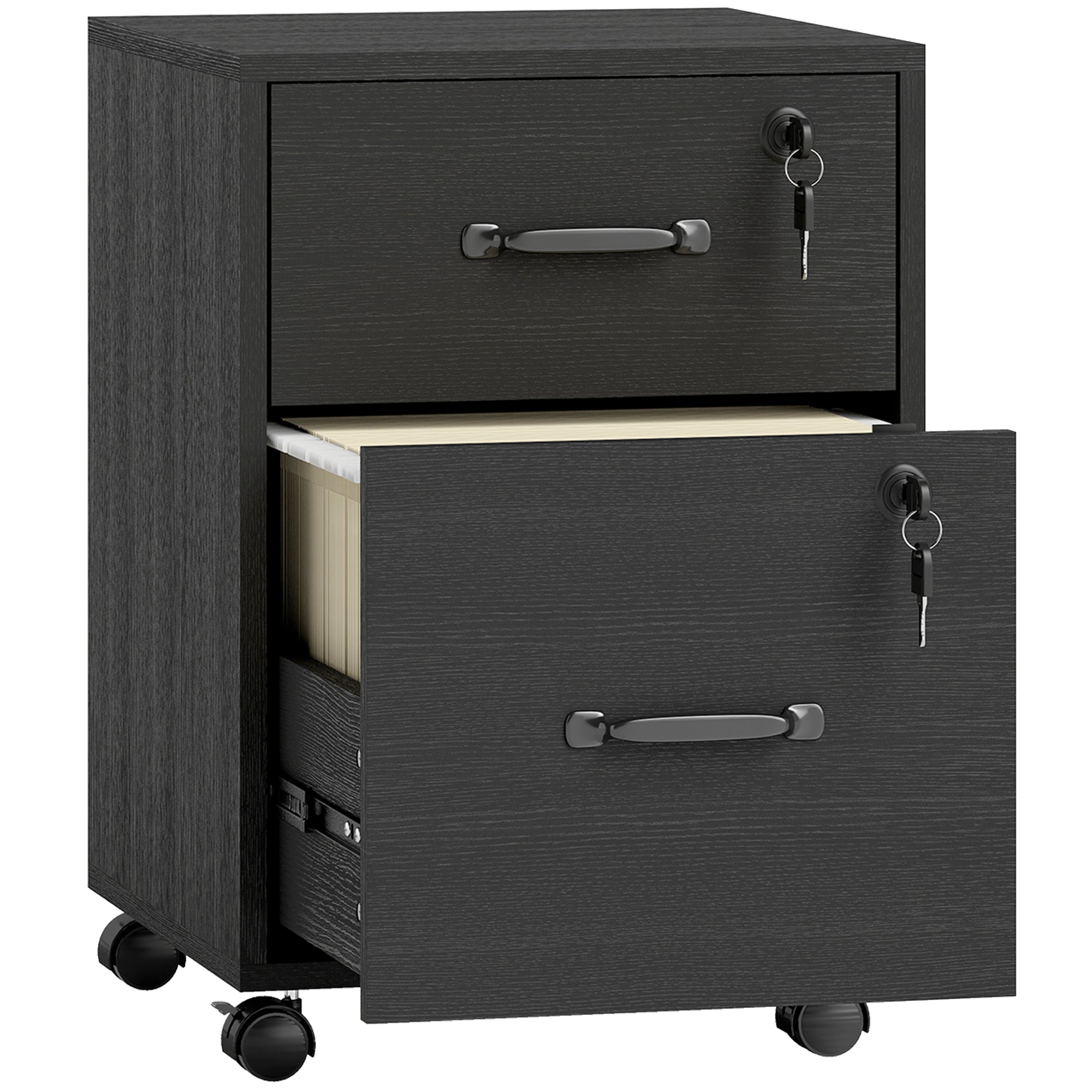 HOMCOM Rolling File Cabinet with 2 Drawers, Mobile Filing Cabinet with Hanging File Folder for Letter Sized Documents, Black