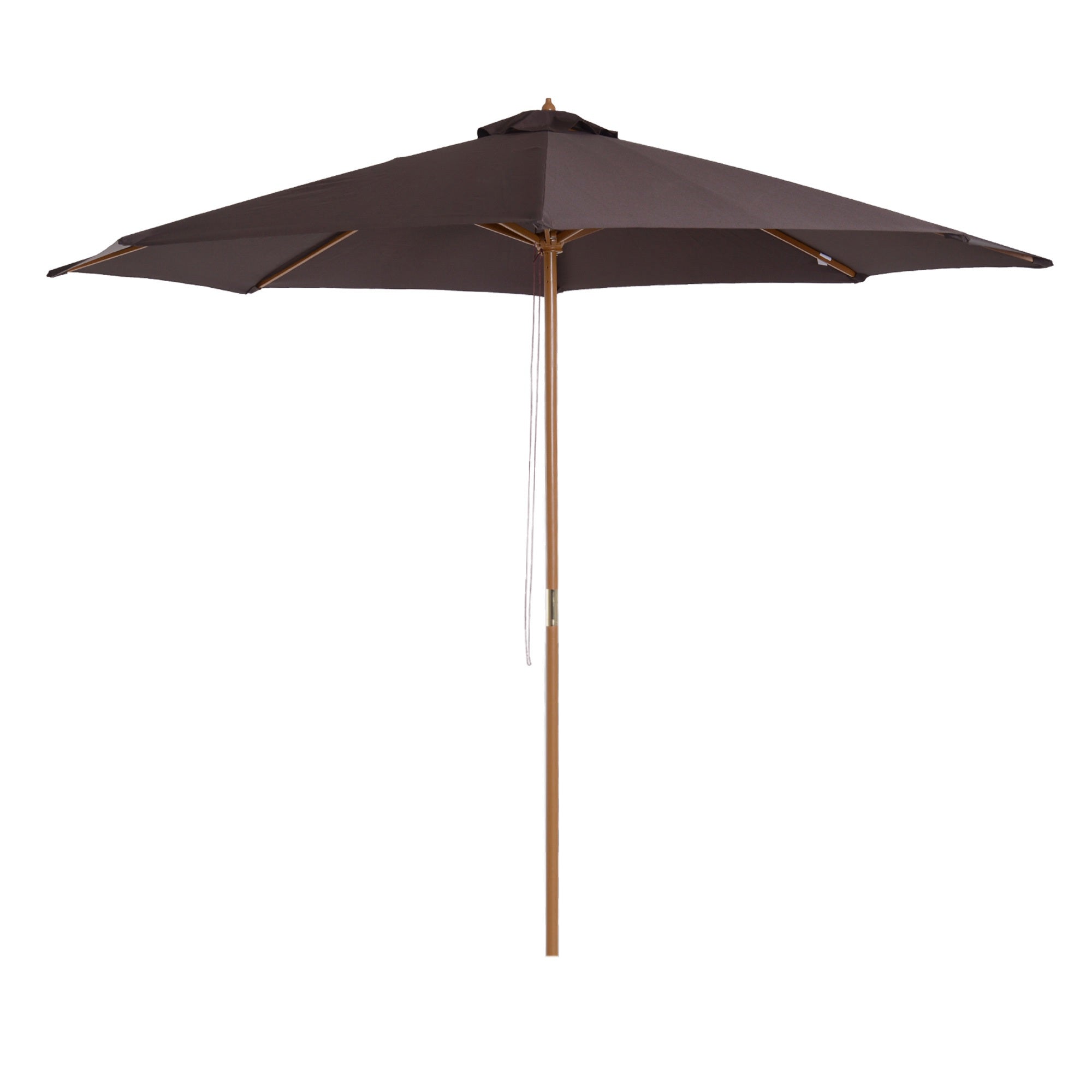 Outsunny 3(m) Garden Parasol, Pulley Operated Patio Umbrella, Wooden Table Market Umbrella with Rope Pulley Mechanism and 8 Ribs, Coffee - North Peak Garden Furniture