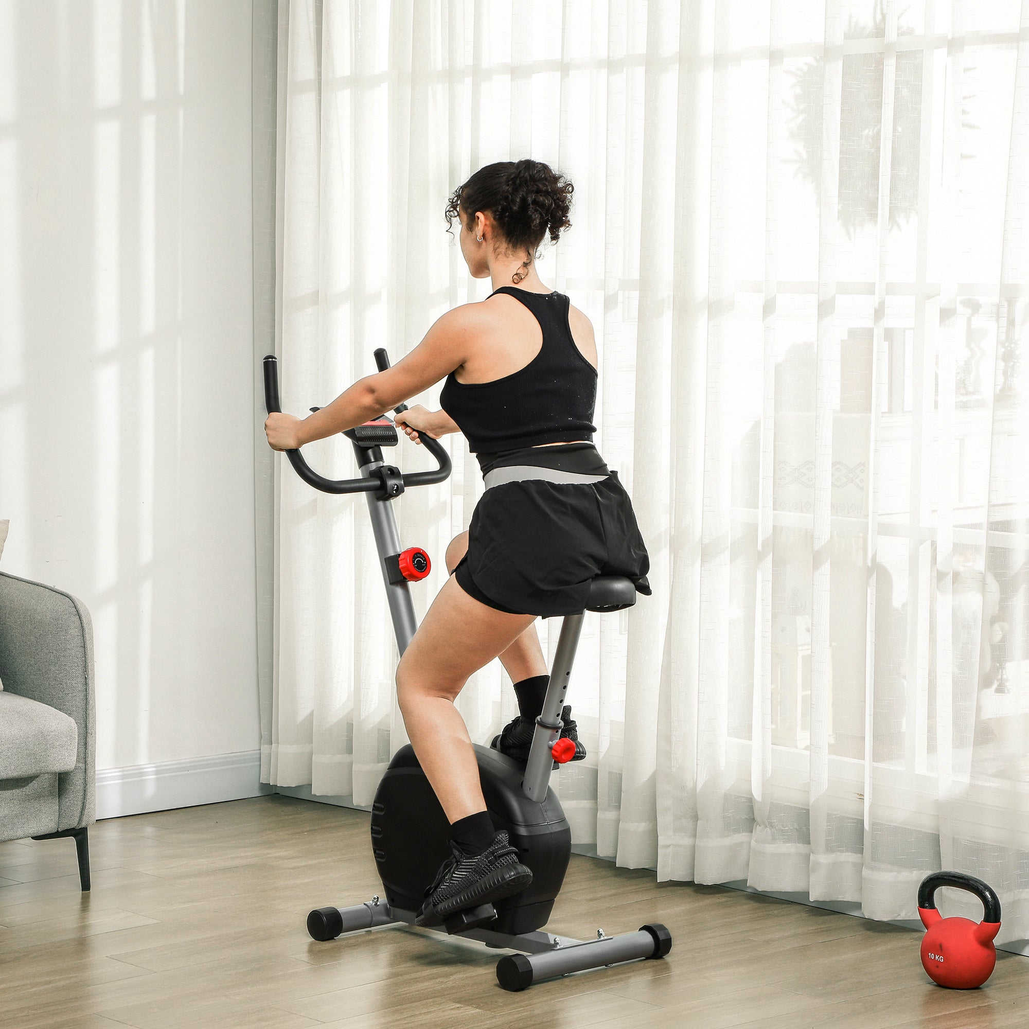 SPORTNOW Quiet Exercise Bike with 8-Level Magnetic Resistance and Heart Rate Sensor, for Home Gym, Grey and black - North Peak Garden Furniture