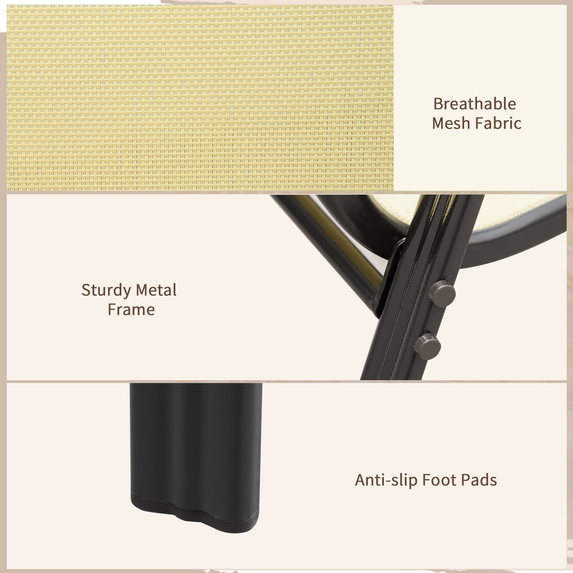 Outsunny 4 Pieces Garden Chairs, Stackable Outdoor Chairs with High Backrest and Armrest, Breathable Mesh Fabric Dining Chair Set of 4, Beige - North Peak Garden Furniture