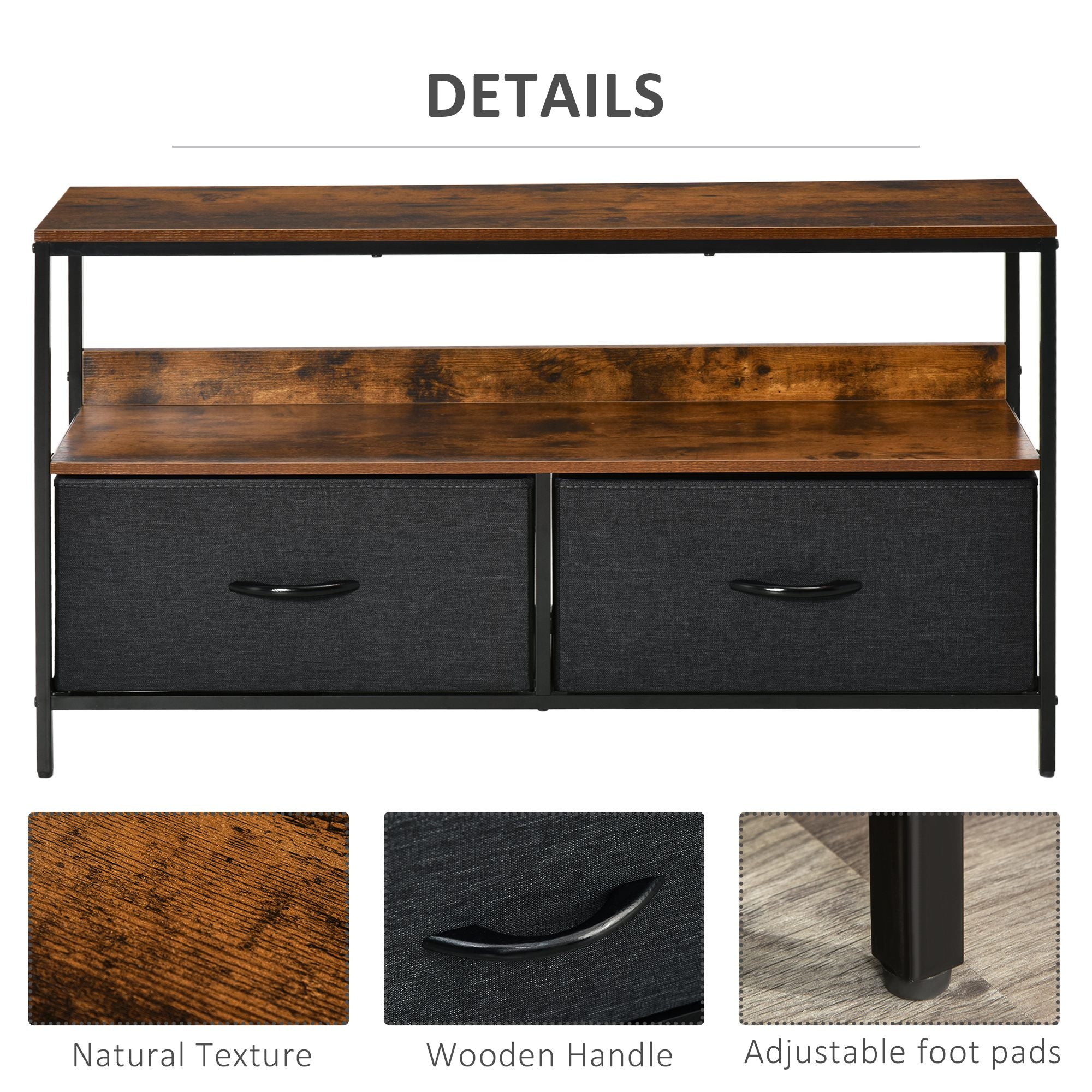 HOMCOM TV Cabinet for 47-inch TVs, TV Console Unit with 2 Foldable Linen Drawers, TV Stand with Shelving for Living Room, Entertainment Room, Rustic Brown - North Peak Garden Furniture