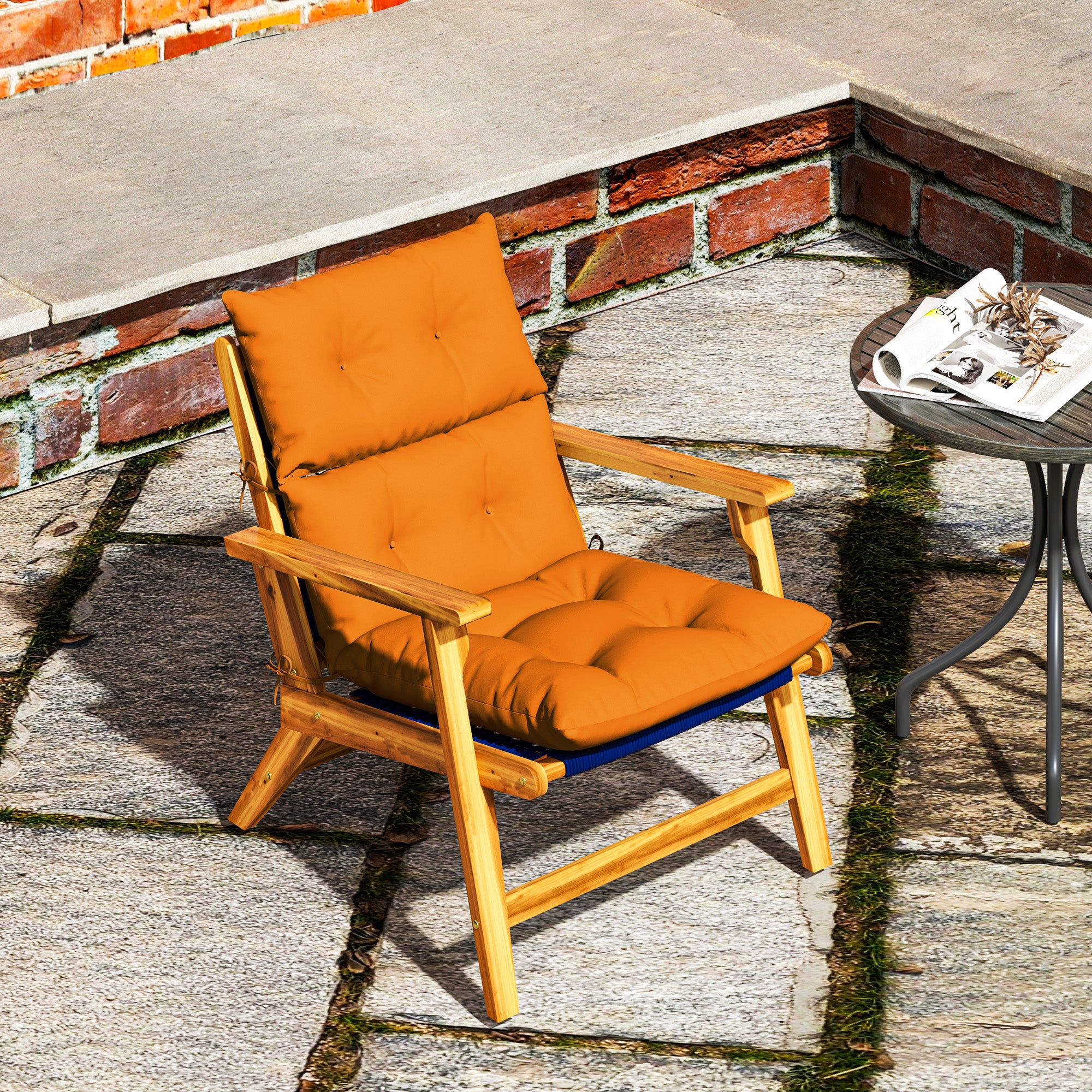Outsunny Tufted Adirondack Chair Cushion, Thick Garden Seat Cushion Pad with Backrest, Rocking Chair Cushion with Ties for Outdoor and Indoor Use, Orange - North Peak Garden Furniture