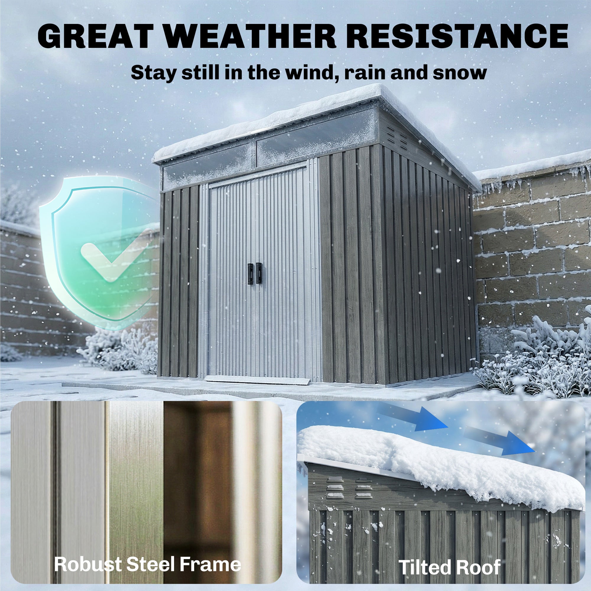 Outsunny 6.5 x 4FT Galvanised Metal Shed with Foundation Kit, Lockable Tool Garden Shed with Double Sliding Doors, Vents, Light Grey Wood Effect