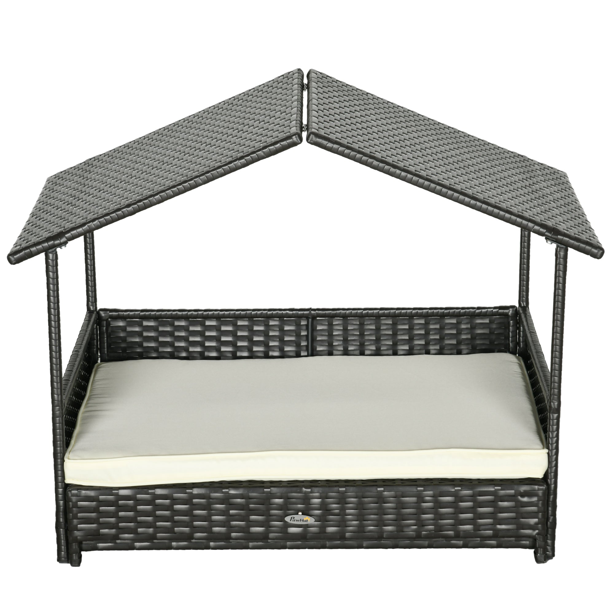 PawHut Extendable Elevated Dog Bed, Rattan Dog House, with Water-Resistant Roof, Removable Cushion, for Small, Medium Dogs - North Peak Garden Furniture