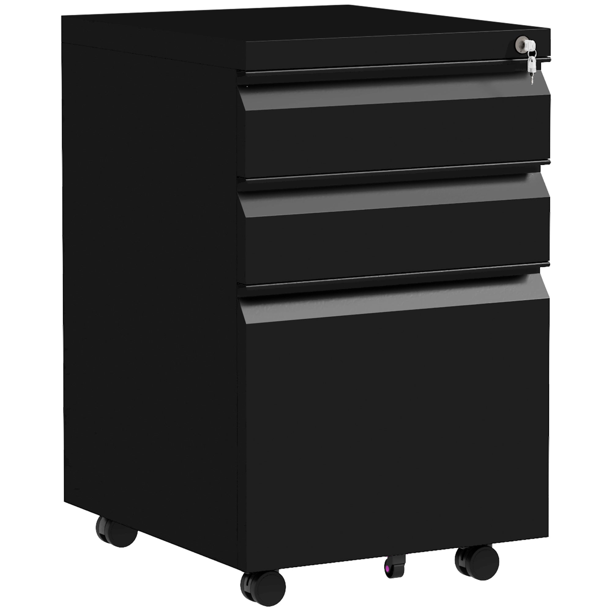 Vinsetto 3-Drawer Mobile Filing Cabinet with Pencil Tray, Steel Lockable File Cabinet for Letter, A4 and Legal Size, Pre-Assembled Body, Black - North Peak Garden Furniture