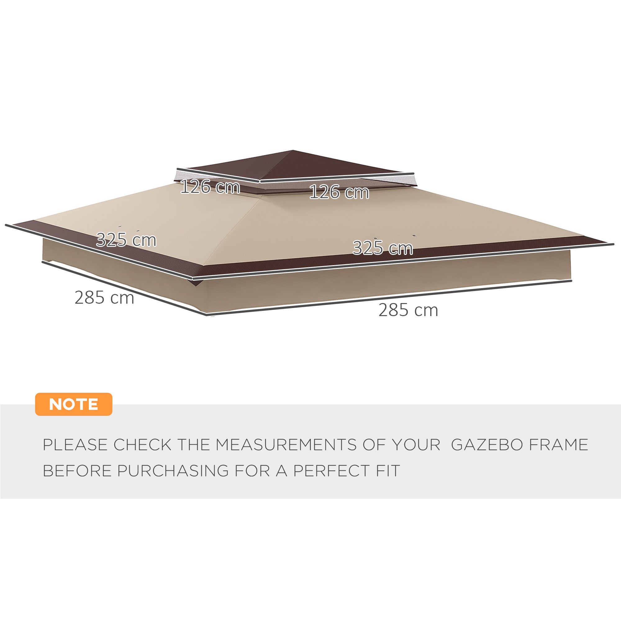 Outsunny Pop up Gazebo Cover, 2-Tier Gazebo Roof Replacement for 3.25m x 3.25m Frame, 30+ UV Protection, Beige - North Peak Garden Furniture