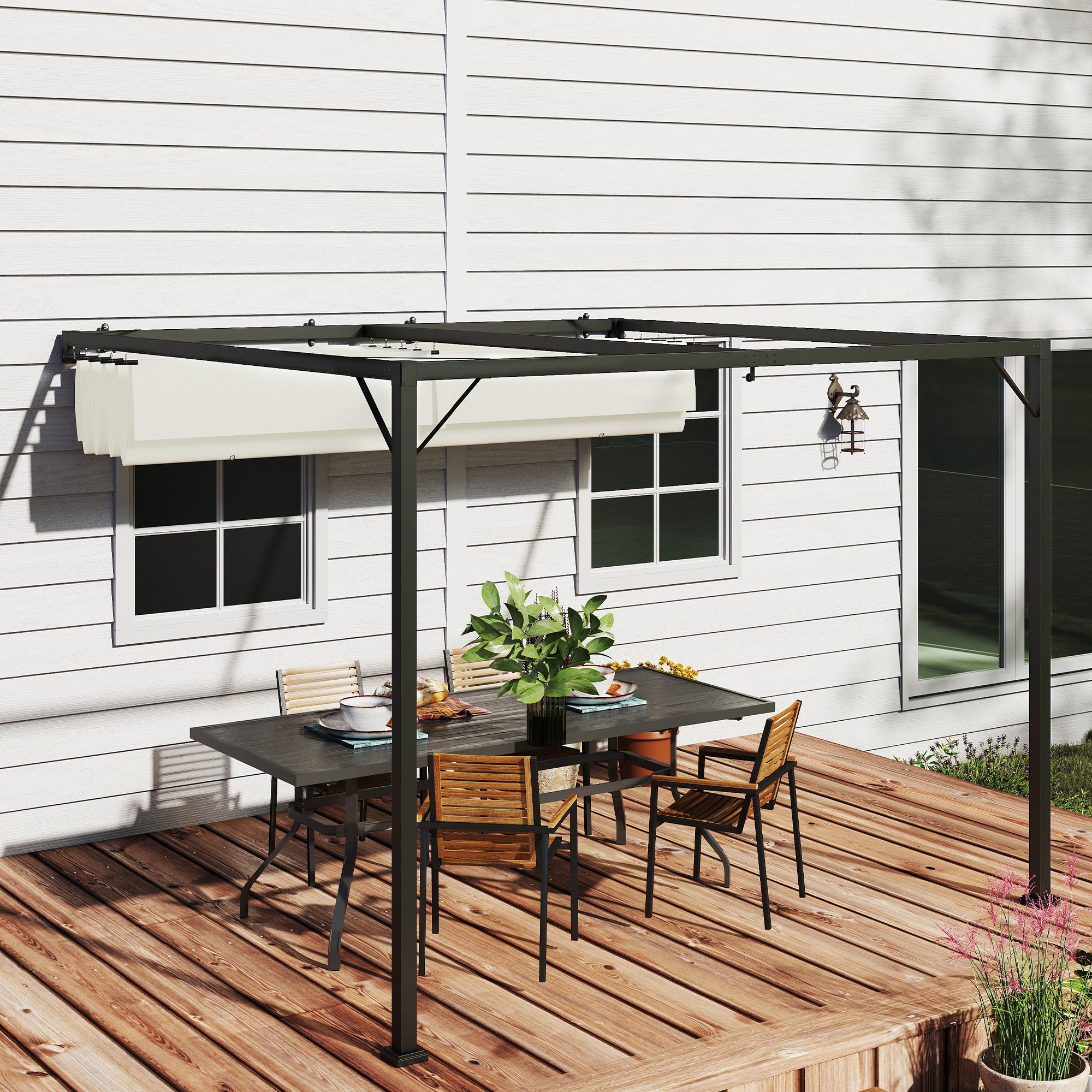 Outsunny 3 x 3(m) Outdoor Pergola with Retractable Canopy -Cream White - North Peak Garden Furniture