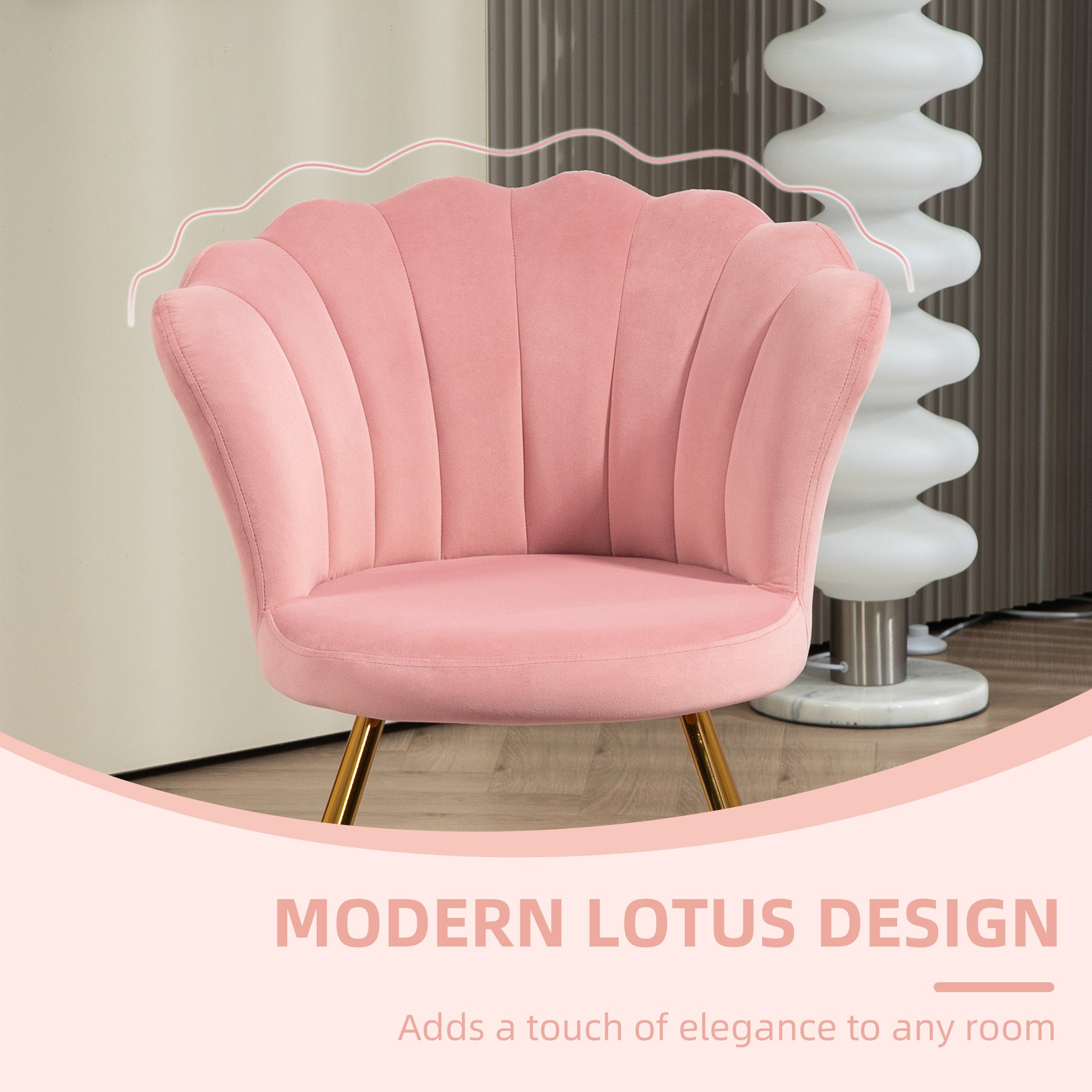 HOMCOM Velvet-Feel Lotus Petal Accent Chair - Pink - North Peak Garden Furniture