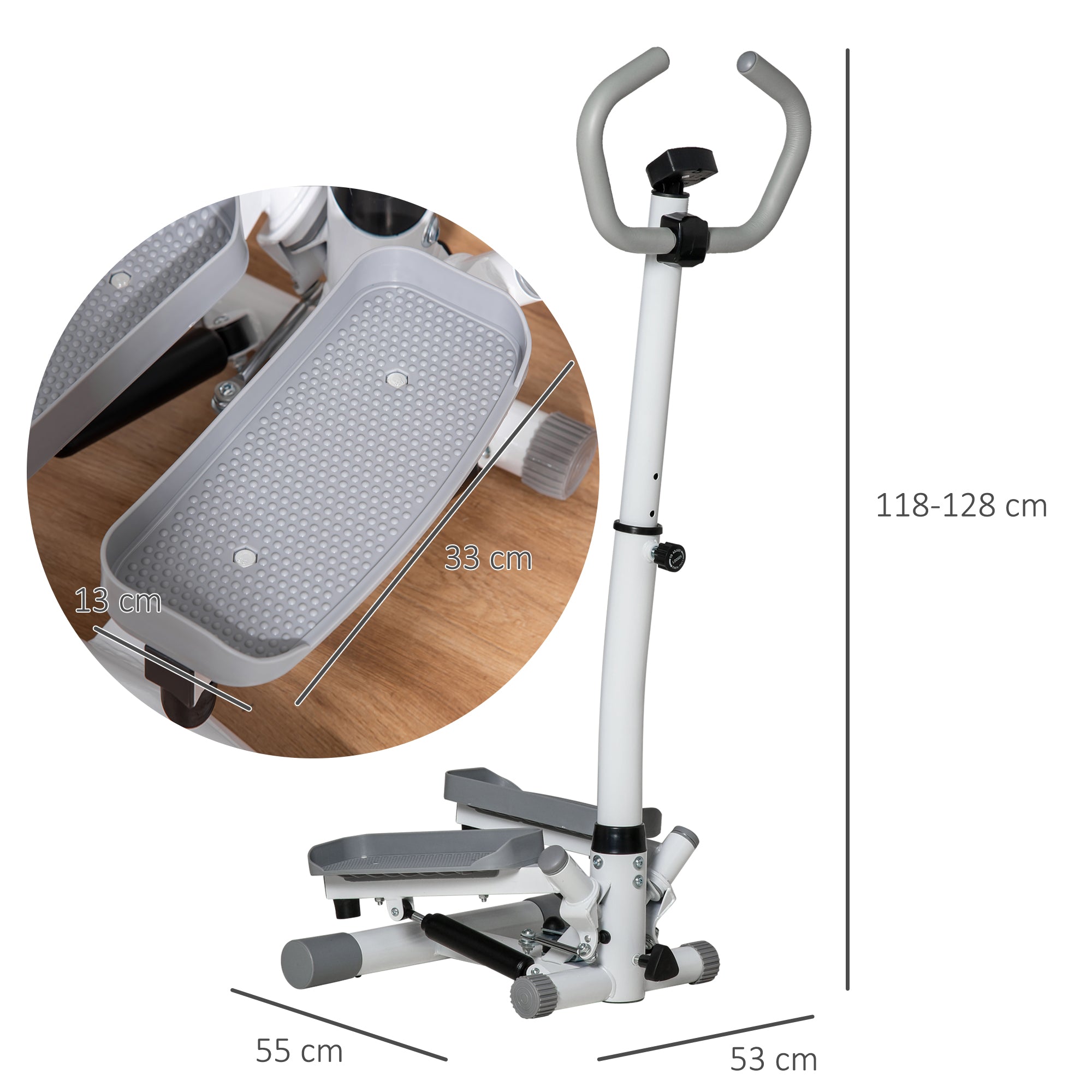 HOMCOM Adjustable Twist Stepper Aerobic Ab Exercise Fitness Workout Machine w/ LCD Screen, Height Adjust Handlebars for Home Gym, White and Grey - North Peak Garden Furniture