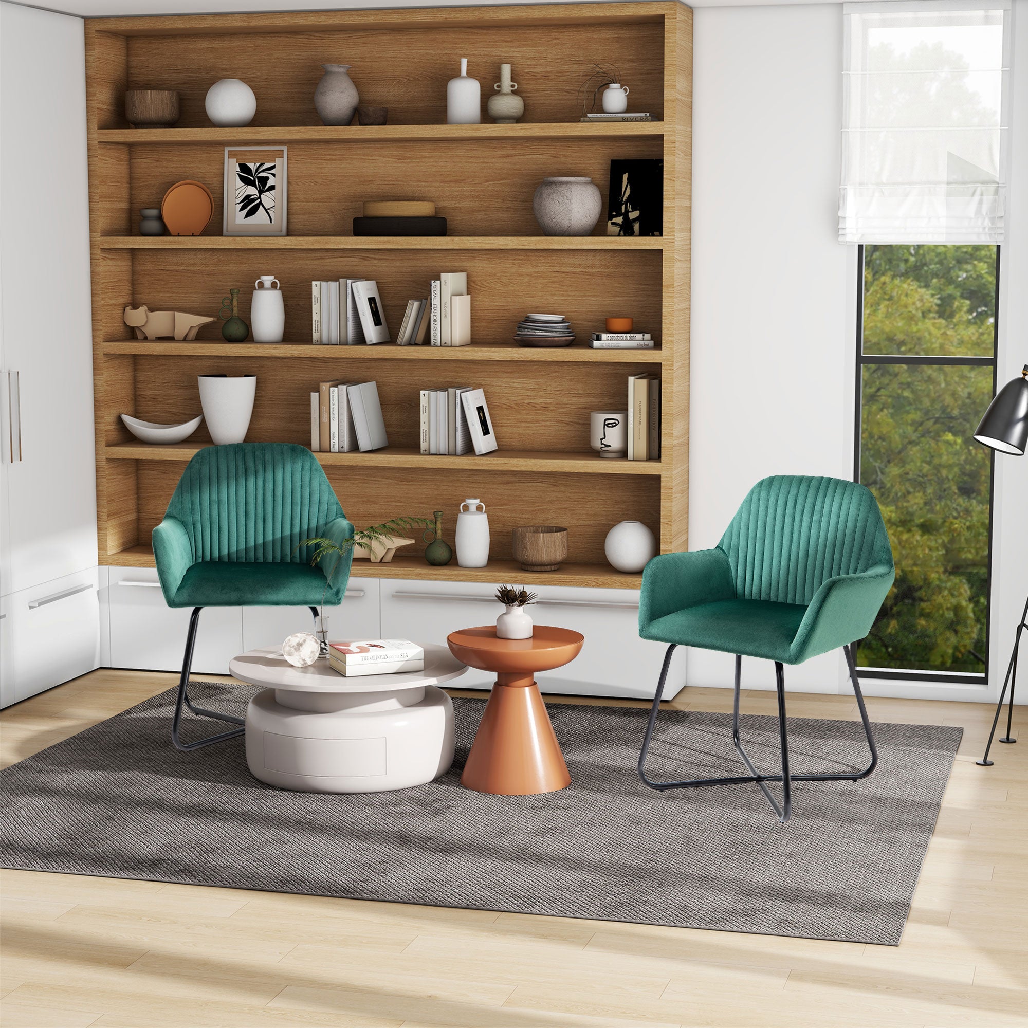 HOMCOM Velvet-Feel Plisse Back Accent Chair - Green - North Peak Garden Furniture