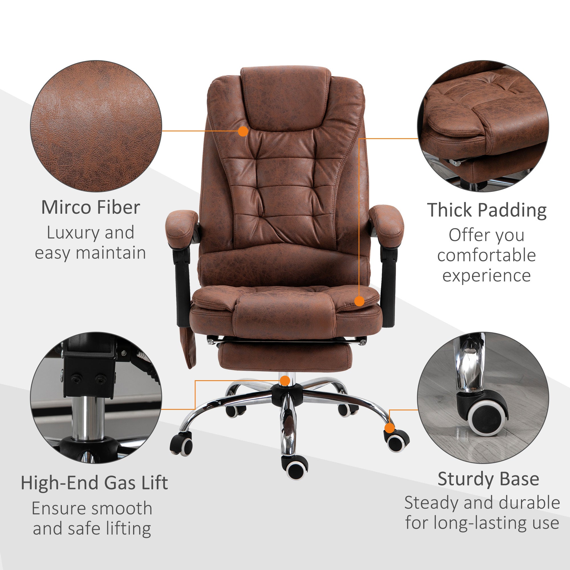 Vinsetto Heated 6 Points Vibration Massage Executive Office Chair Adjustable Swivel Ergonomic High Back Desk Chair Recliner with Footrest Brown - North Peak Garden Furniture